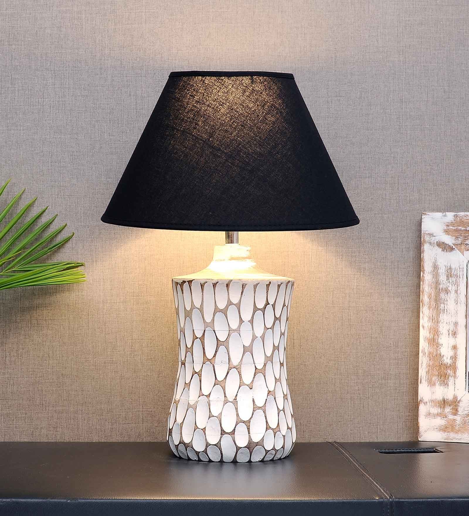 Marazzi Black Cotton Shade Table Lamp with Distress White Base