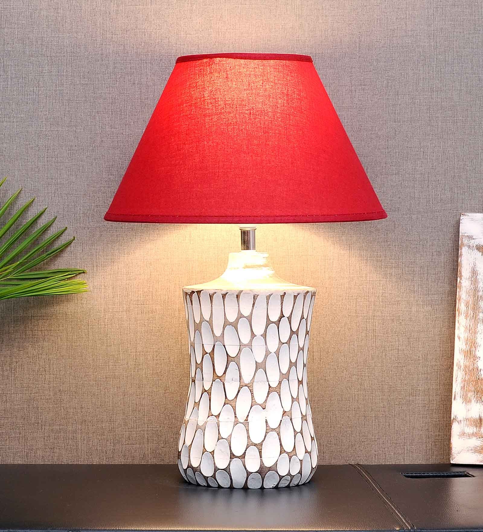 Marazzi Maroon Cotton Shade Table Lamp with Distress White Base