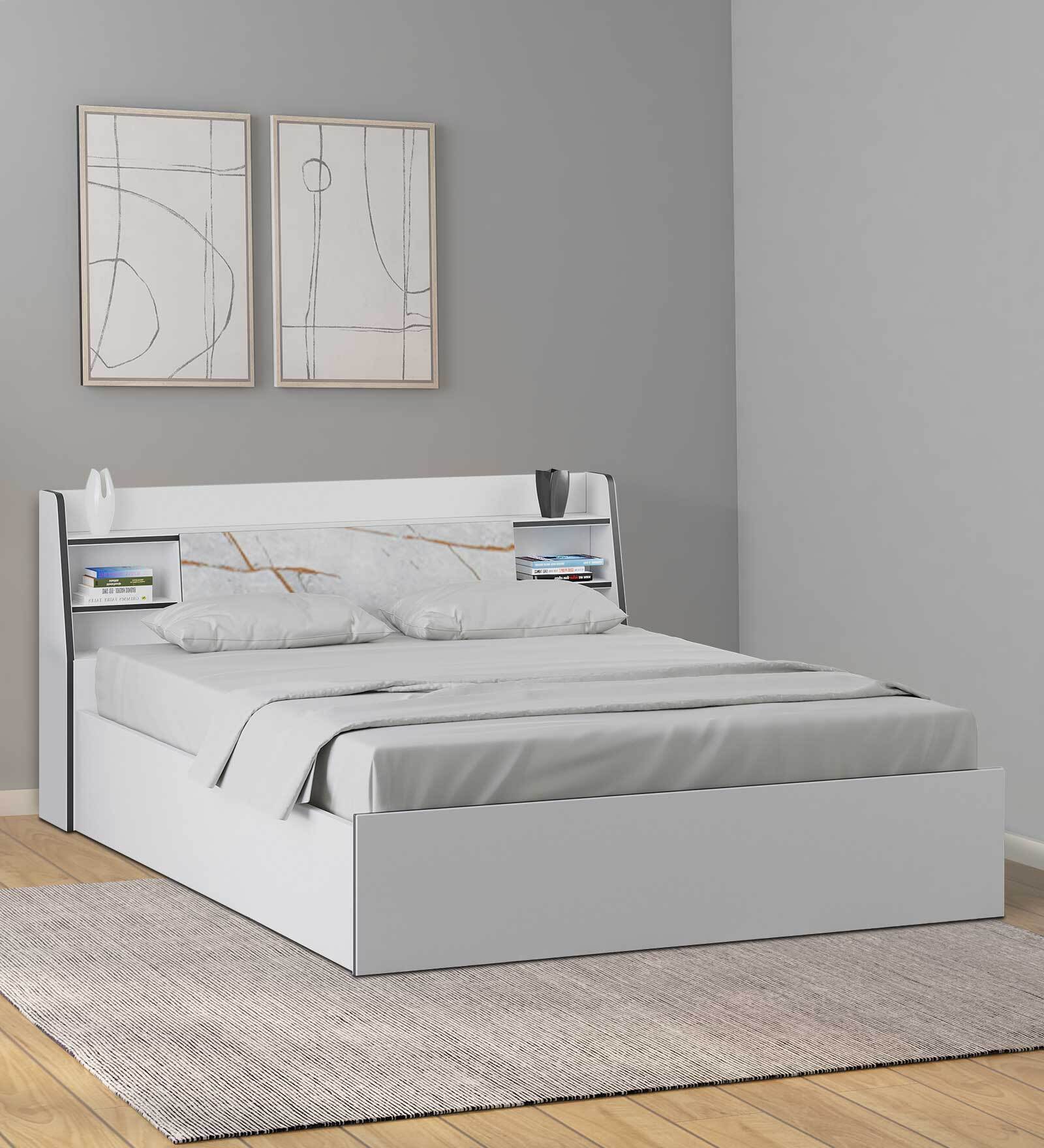 Marbito King Size Bed in White Finish with Box Storage