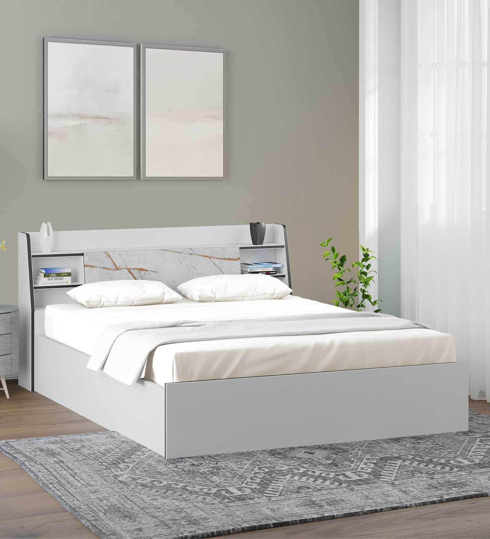 Marbito Queen Size Bed in White Finish with Box Storage