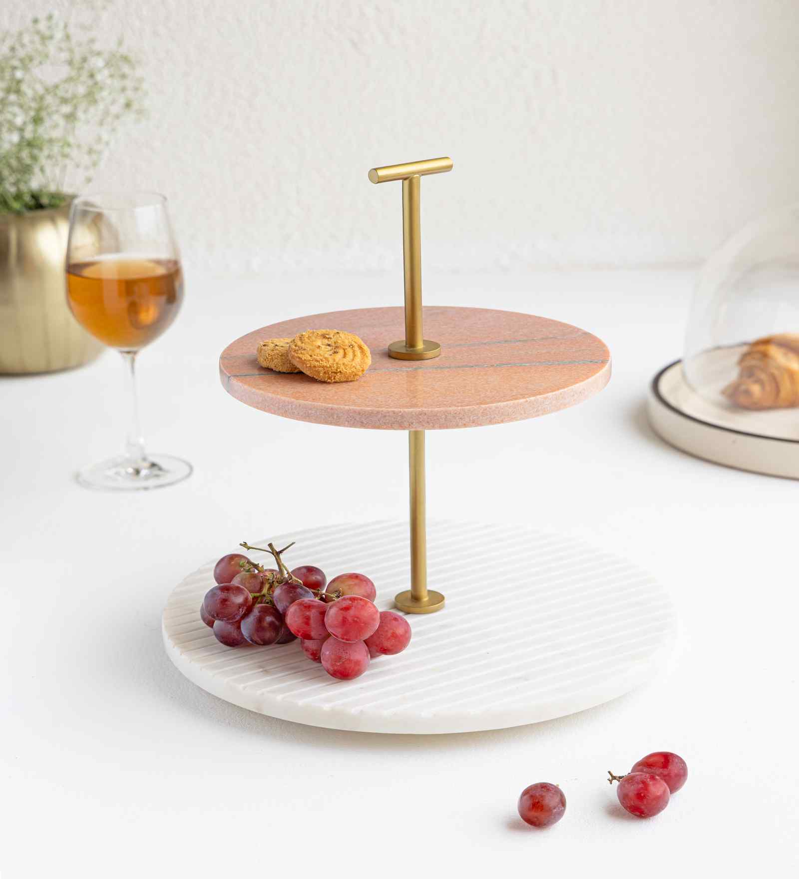 White And Brown Marble 2 Tier Platter