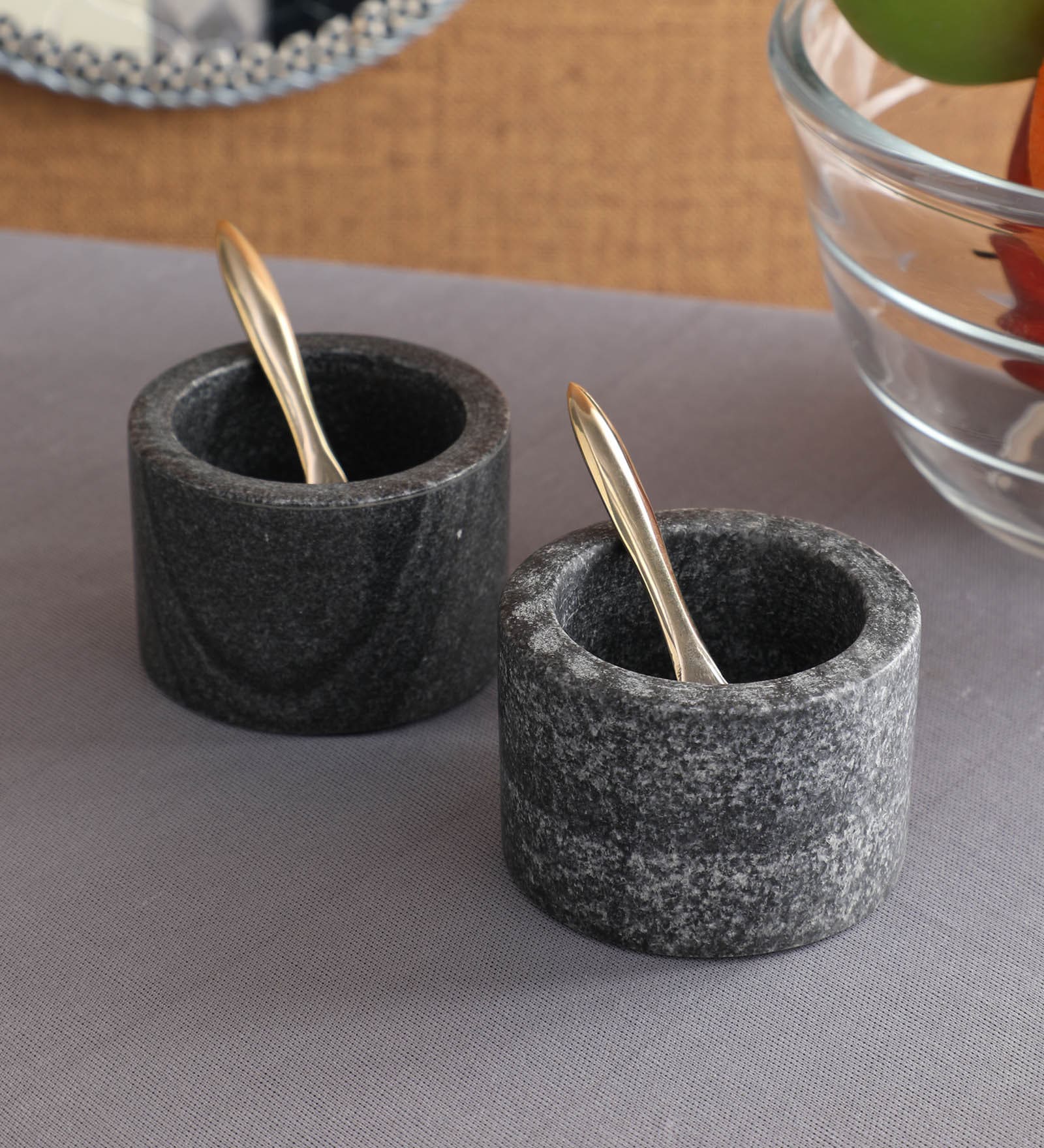 60 ML Marble Condiment Jars in Black Set of 2