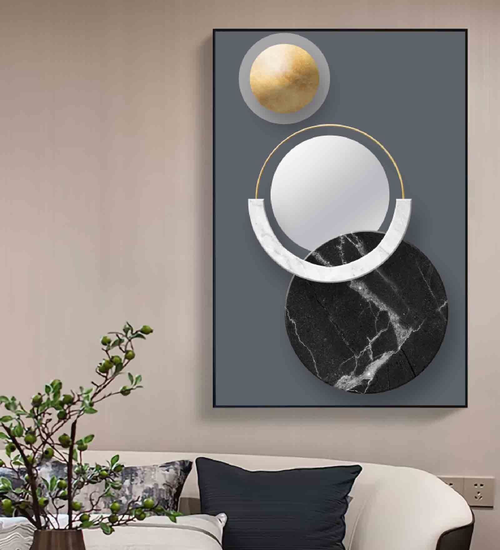 Marble Curves Multicolour Engineered Wood Framed Canvas Wall Painting