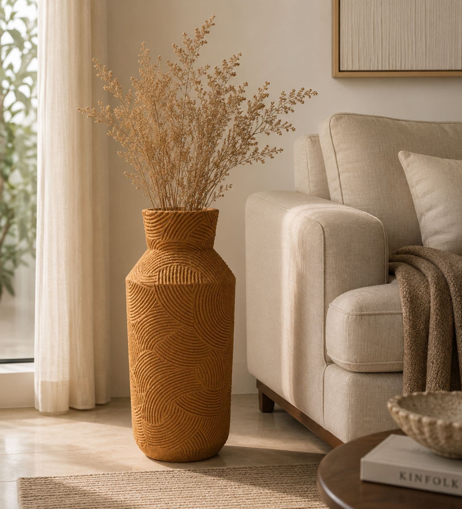 Marble Finish Textured Geometric Pattern Decorative Vase