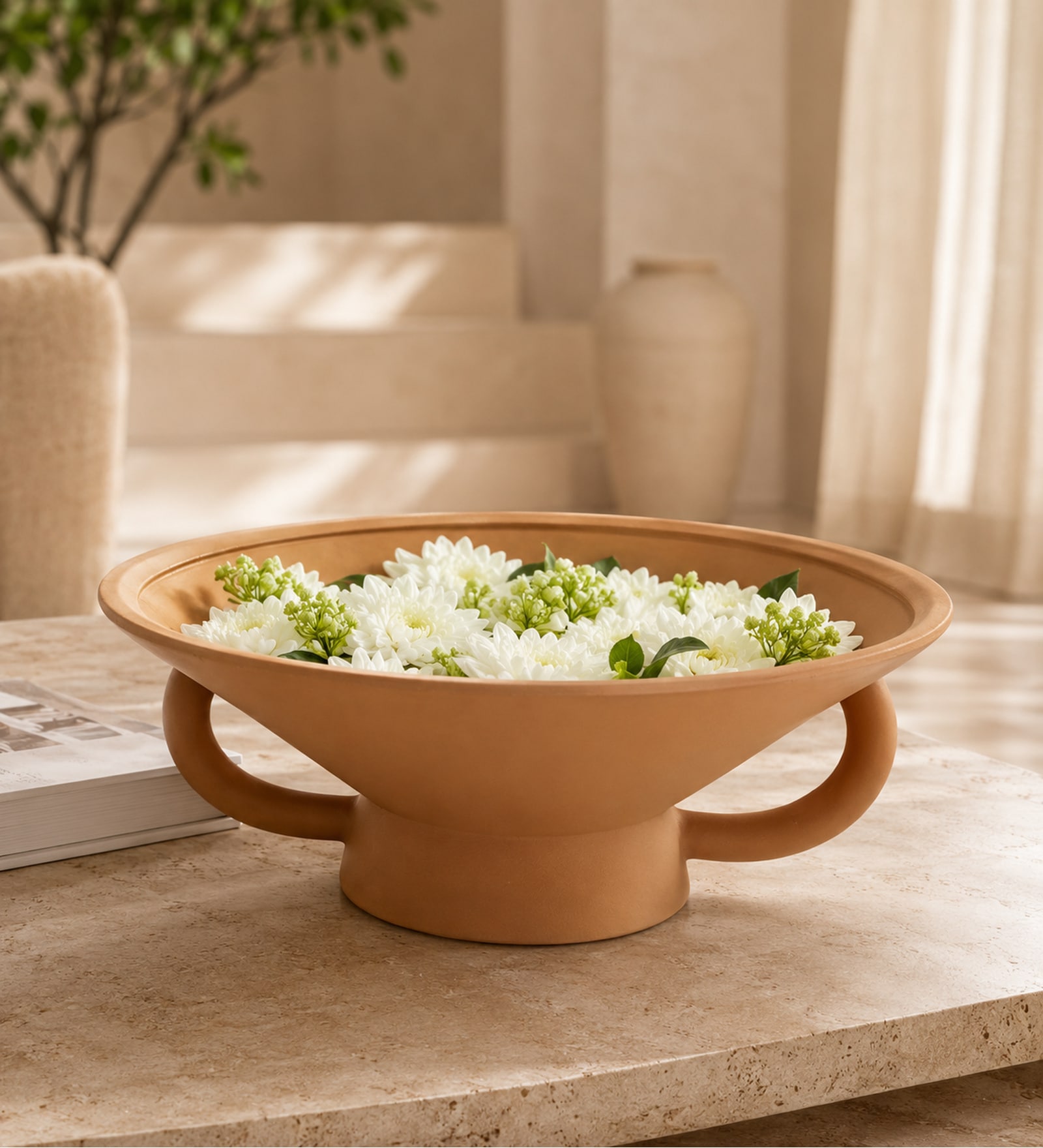 Marble Finish Urli Bowl for Floating Candles & Flowers Elegant Centerpiece