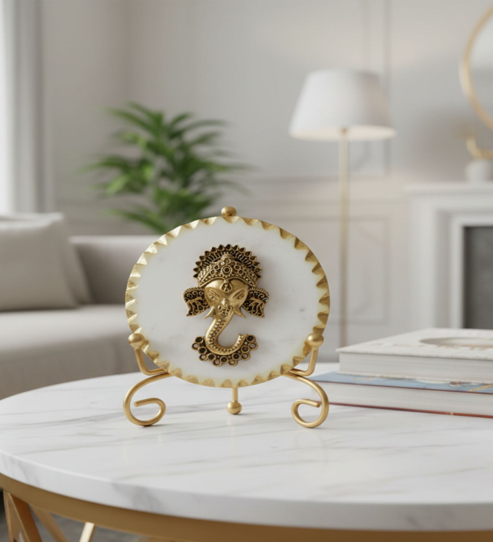 Marble Metal Ganesha Showpiece With Metal Stand