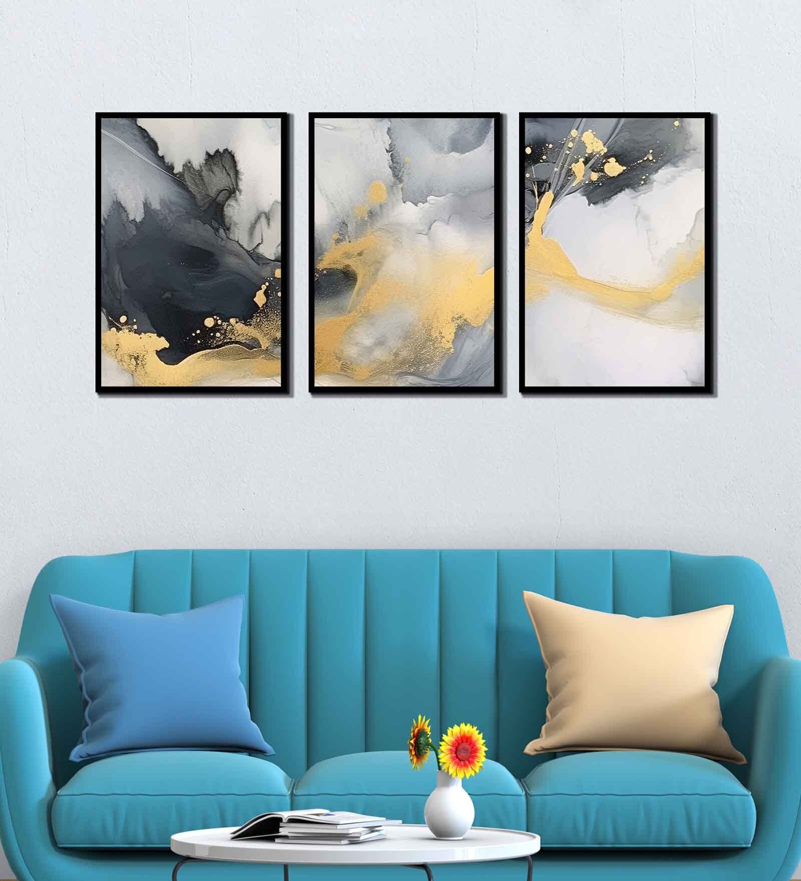 Marble Multicolour Canvas & MDF (Set of 3) Framed Art Panels