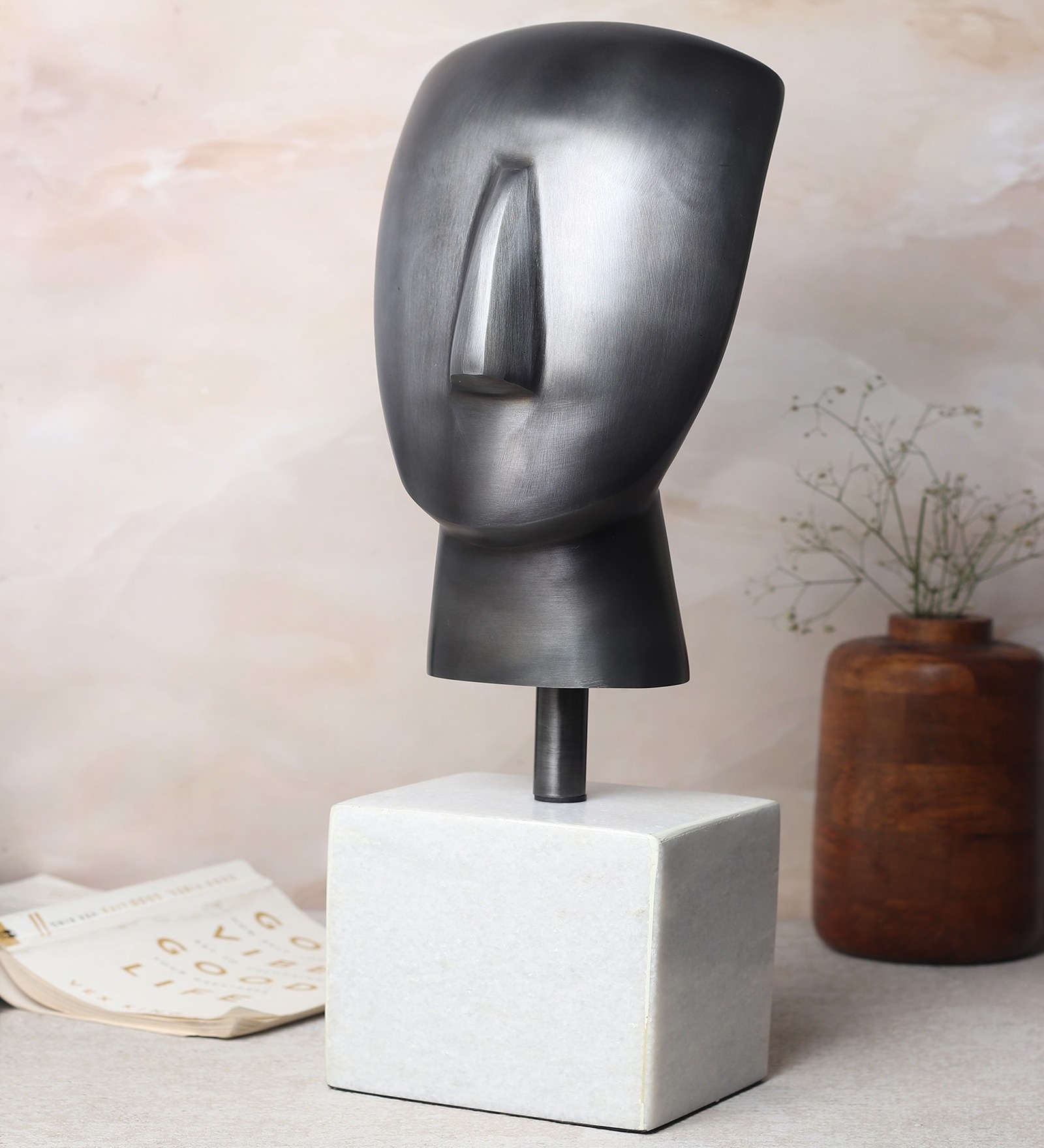 Marble Muse Visage Grey Aluminium Showpiece