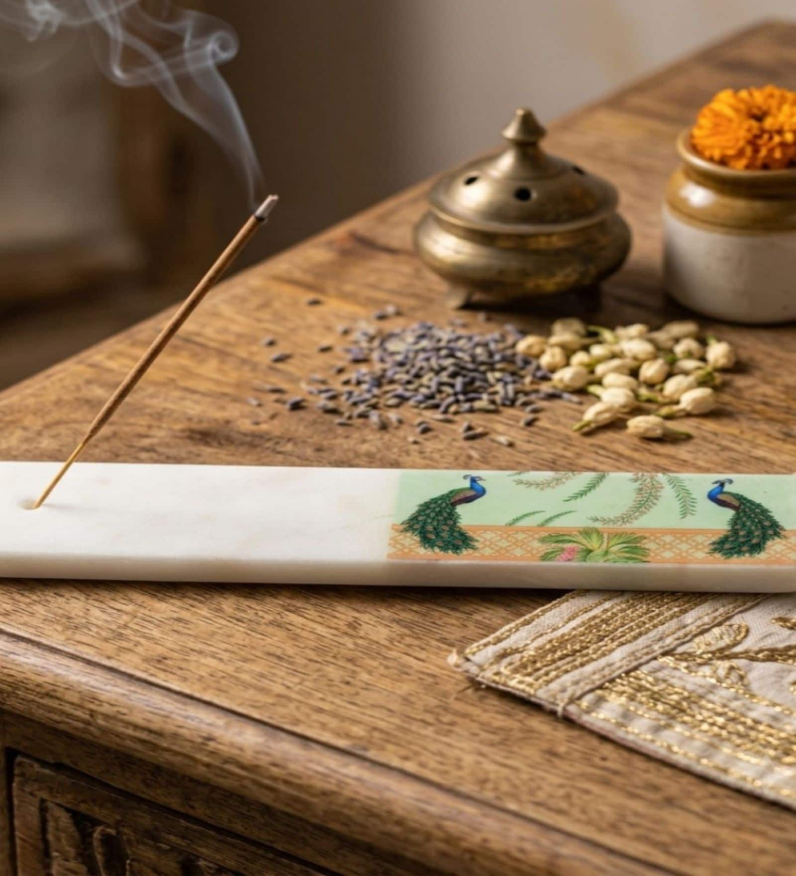 Marble Peacock Printed Agarbatti Stand