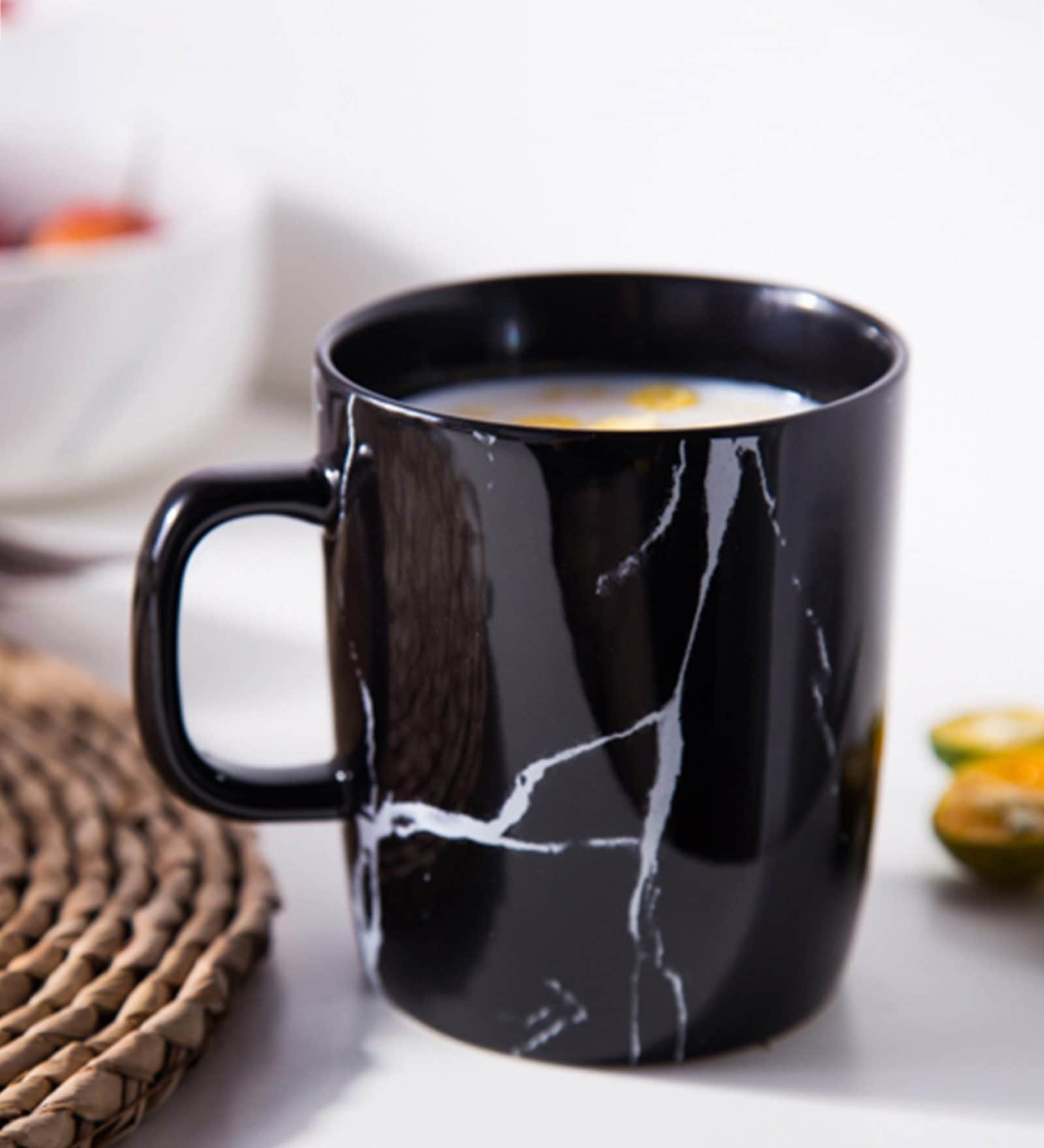Marble Textured 400ml Black Ceramic Coffe Mug