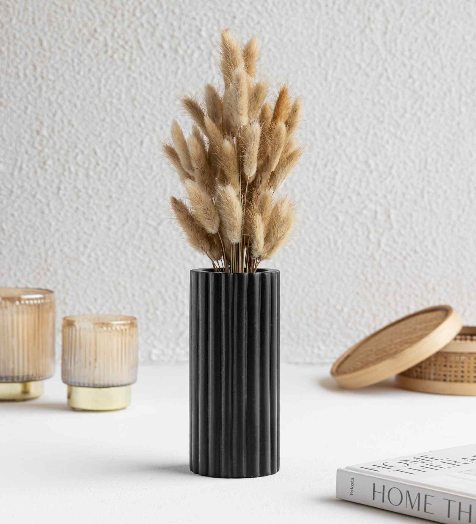 Black Fluted Marble Vase