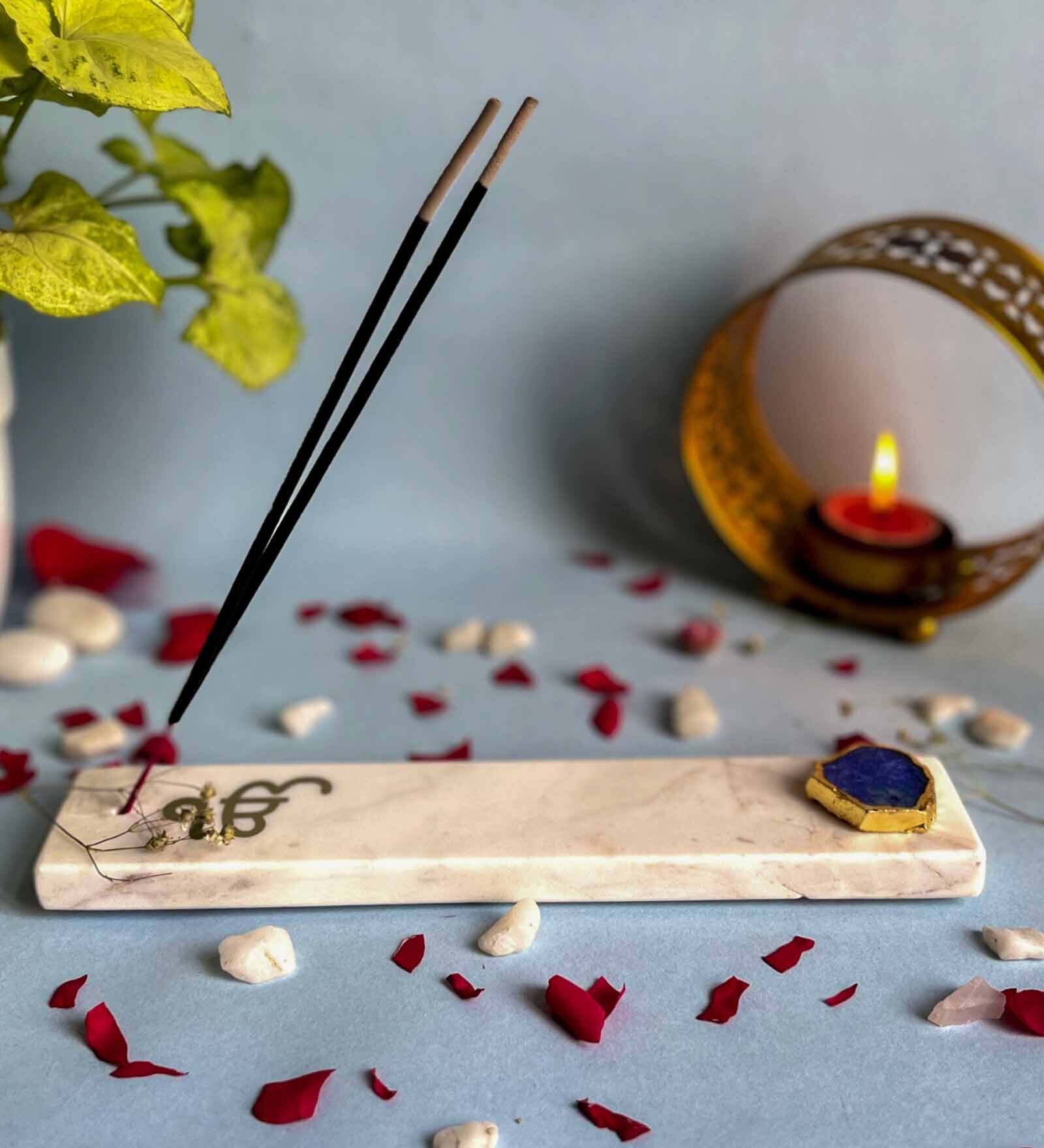 Marble with Blue Agate Ik Onkar Ik Onkar Incense Stick Holder