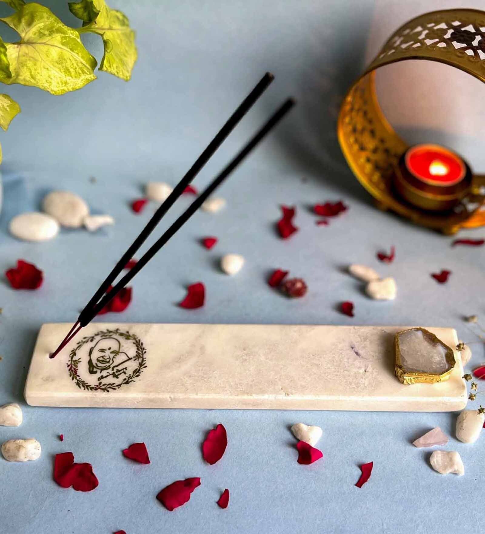 Marble with White Agate Guru Ji Incense Stick Holder