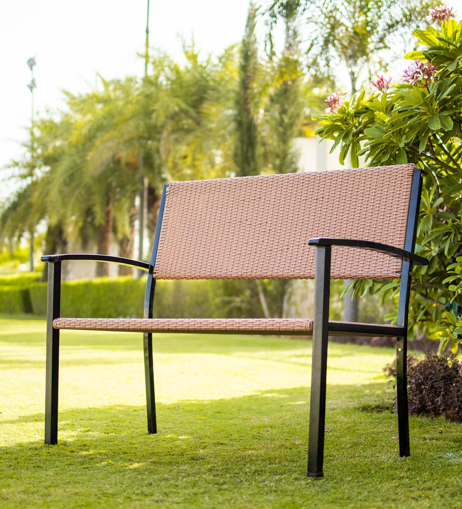 Marcella Metal 2 Seater Park Bench in Black & Brown Colour