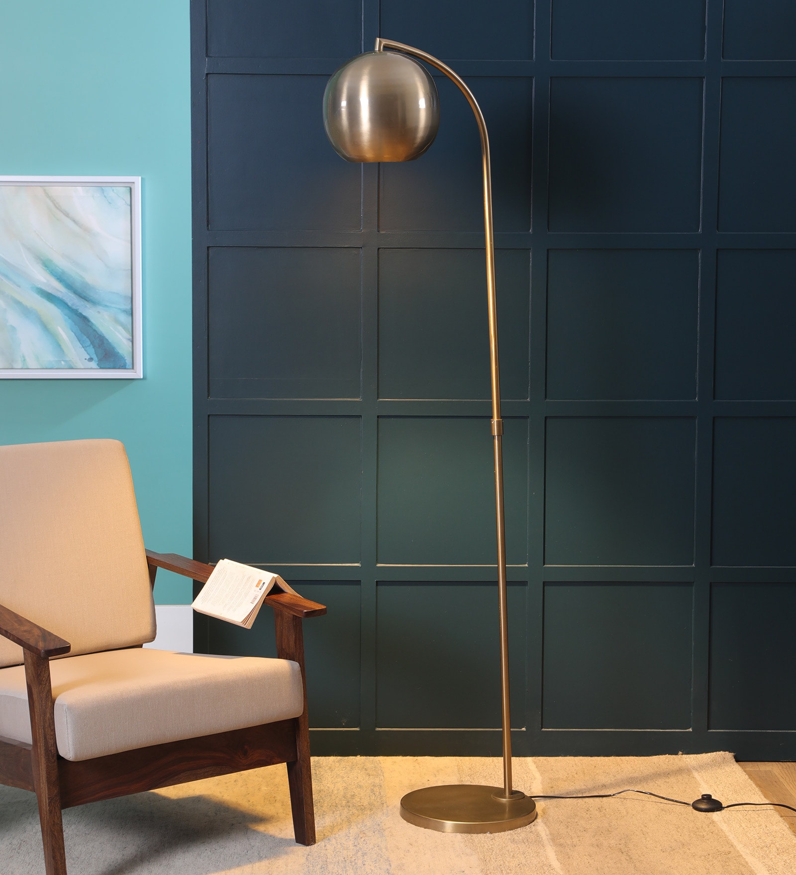 Marcelo Brass Metal Shade Club Floor Lamp With Metal Base
