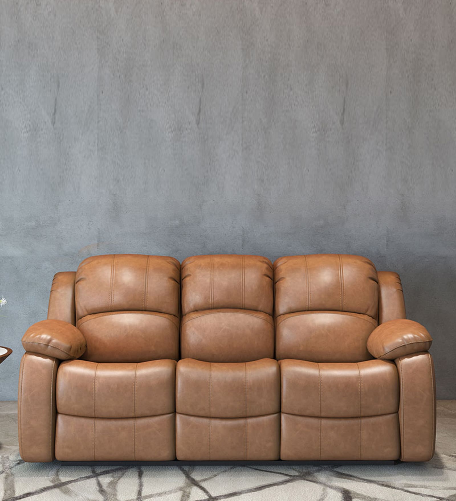 Marco Leatherette Manual 3 Seater Recliner In Tan Colour