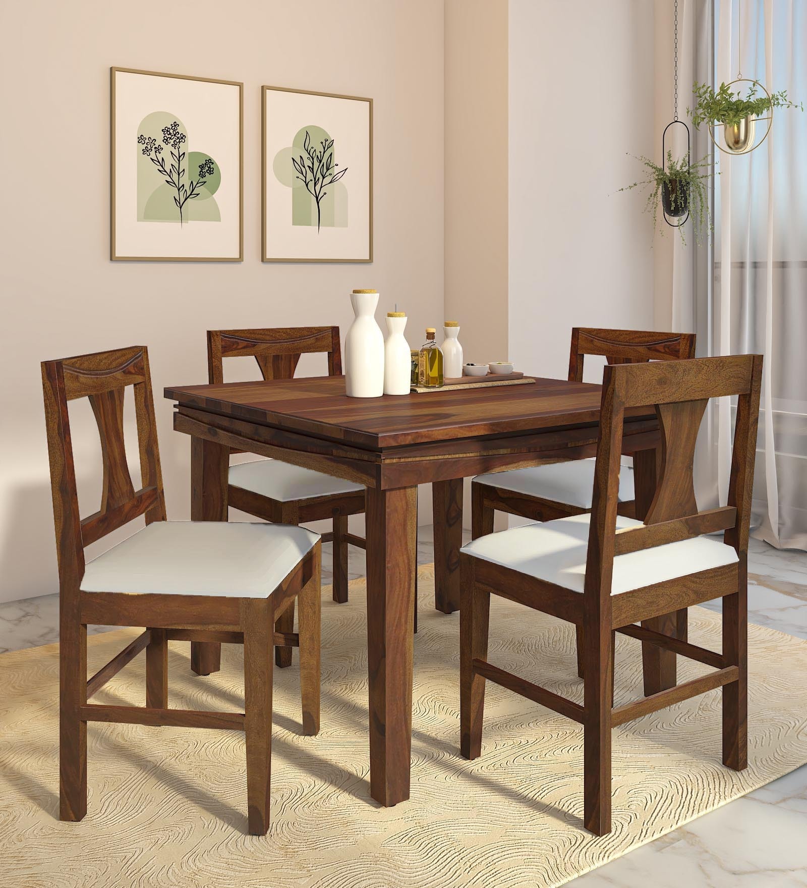Marden Sheesham Wood 4 Seater Dining Set In Provincial Teak Finish