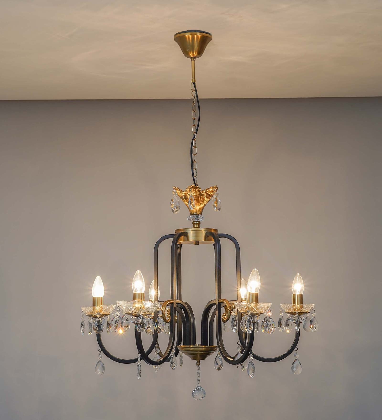 Margaret Luxury 6-Light Metal & Crystal Chandelier With Black & Antique Brass Finish
