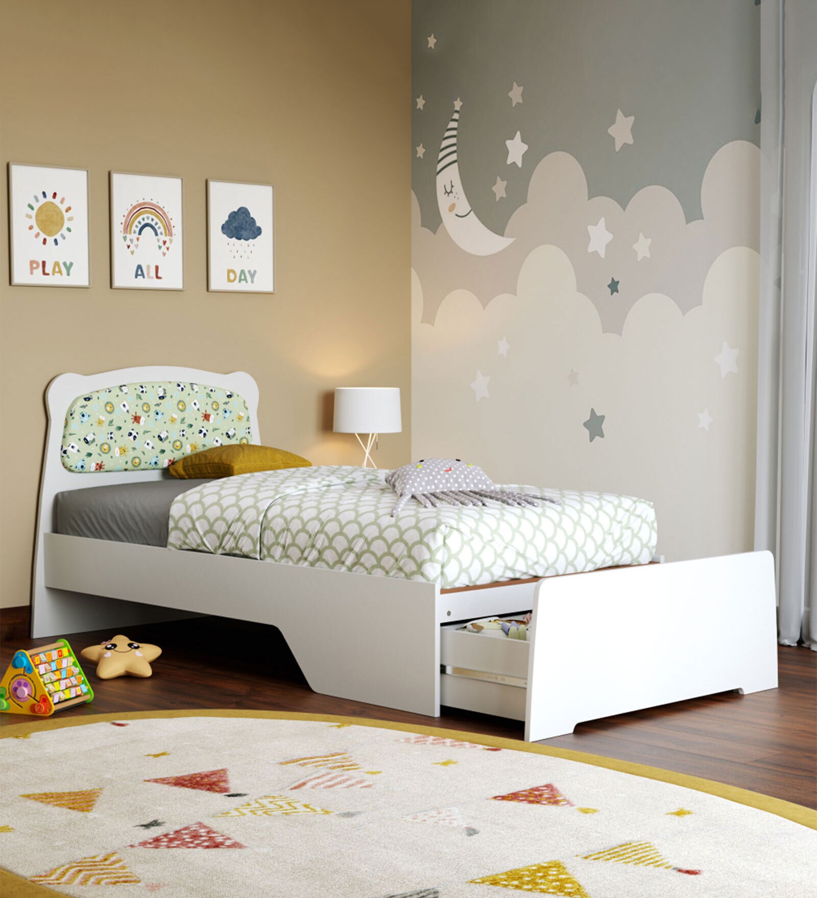 Marge Single Bed In Frosty White Finish With Drawer Storage