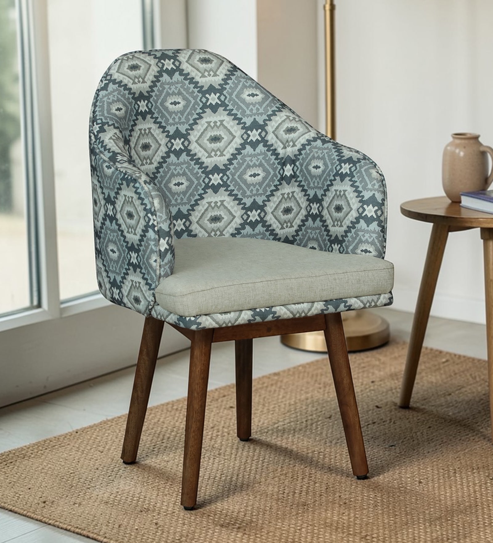 Mariager Mango Wood Dining Chair with Revolving In Suede Fabric ( Set of 2 )