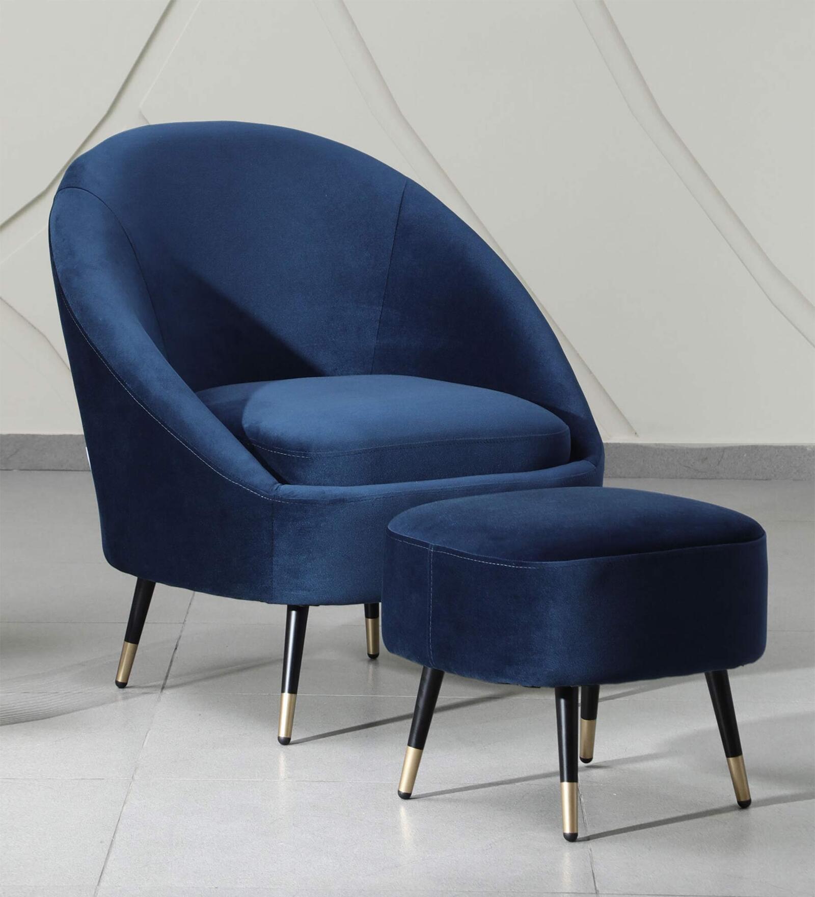 Mariana Velvet Lounge Chair in Opal Blue Colour with Foot Stool