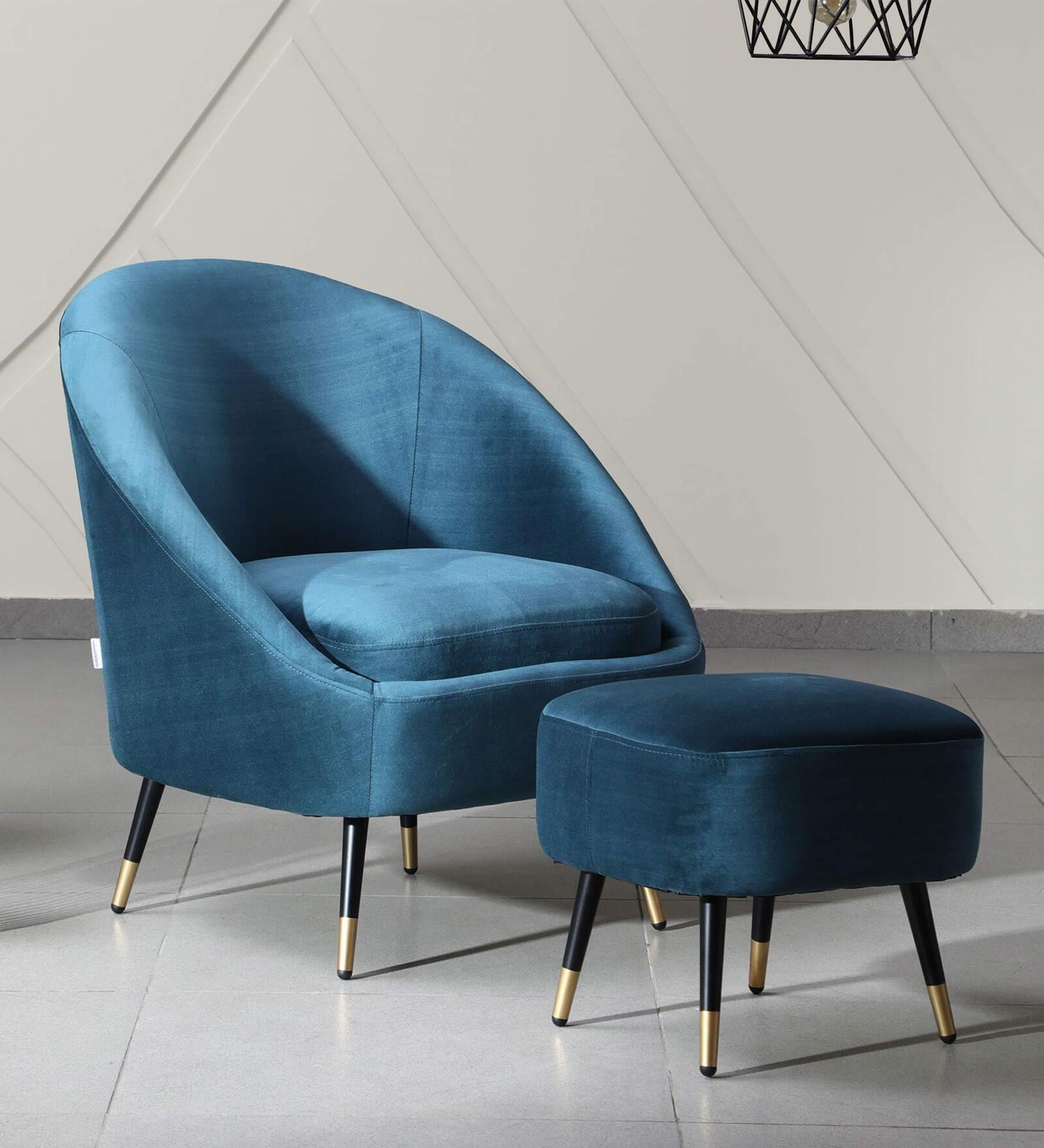Mariana Velvet Lounge Chair In Teal Color With Foot Stool