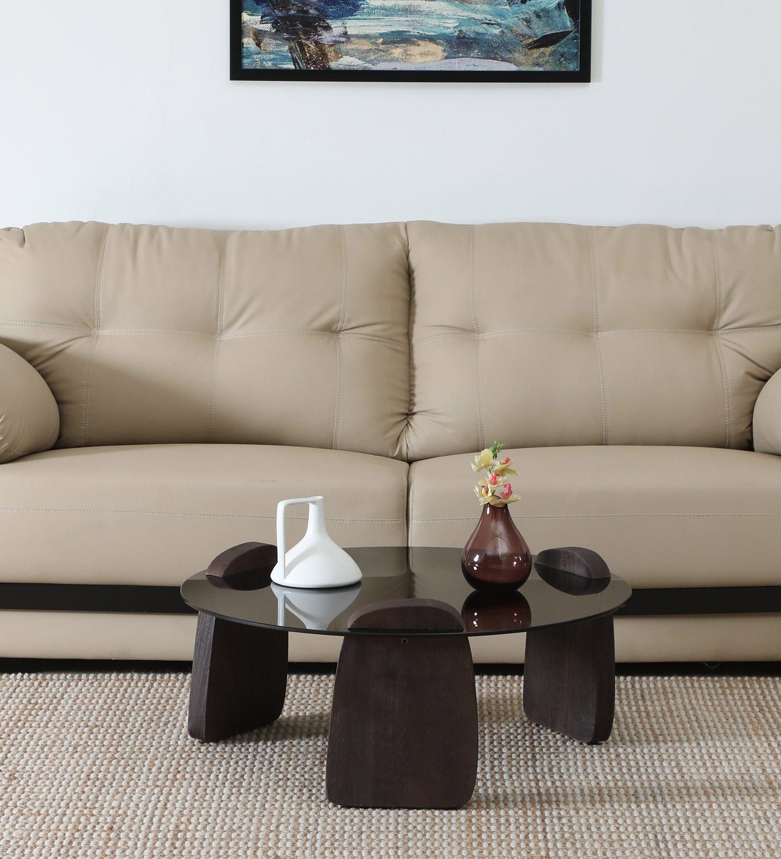 Mariano Mango Wood Coffee Table In Wirebrush Walnut Finish With Black Tinted Glass Top