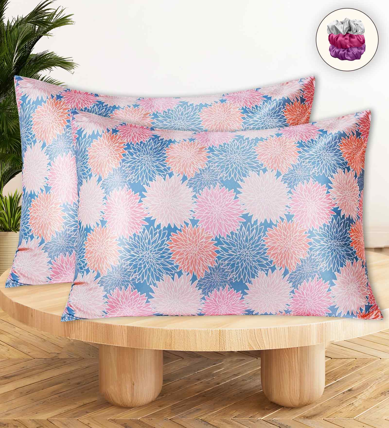 Marigold Floral Premium 3D Printed Pillow Covers (Set of 2) With 1Pc Scrunchie Free