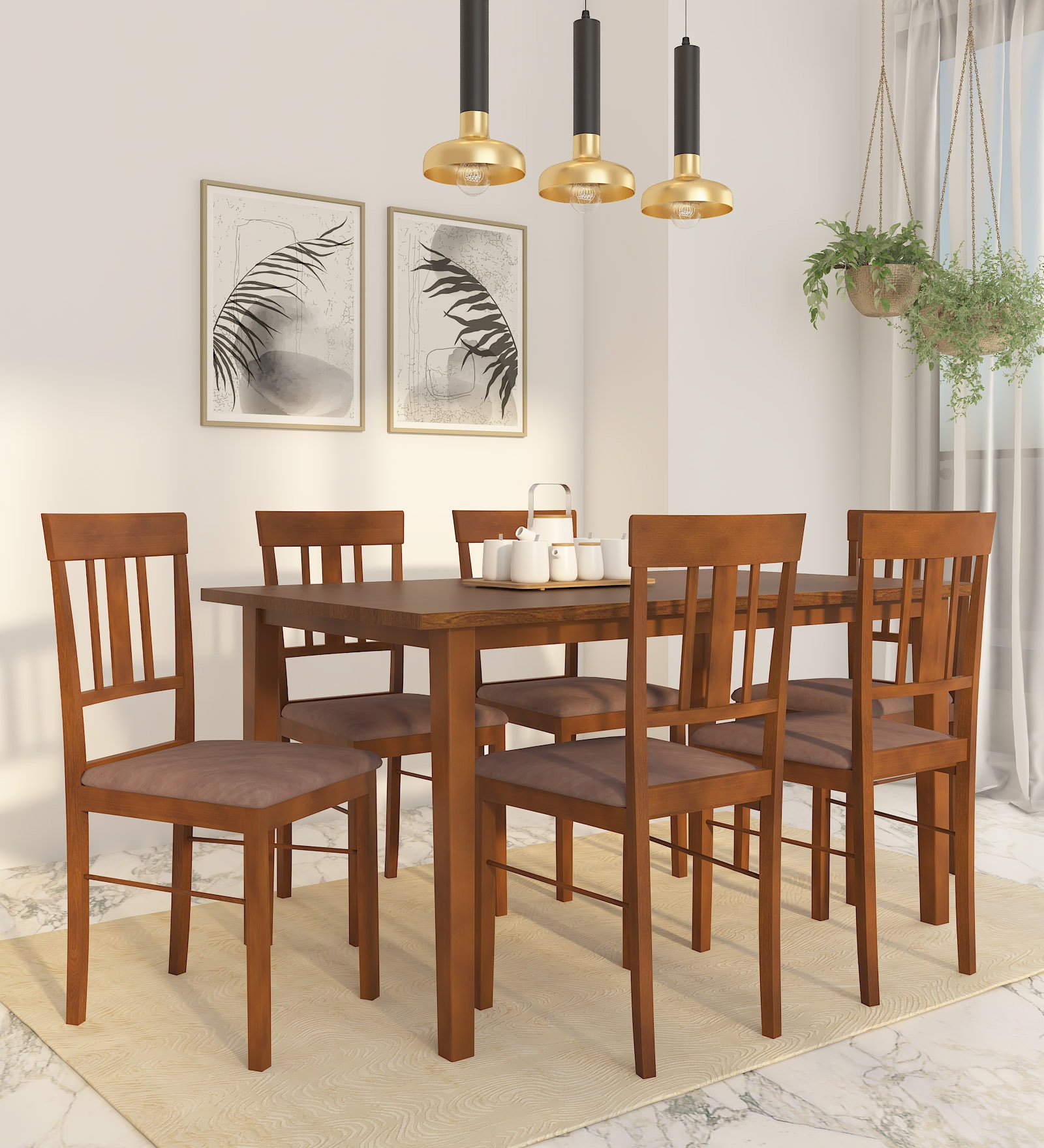 Buy Mariko Solid Wood 6 Seater Dining Set in Walnut Finish at 32% OFF ...