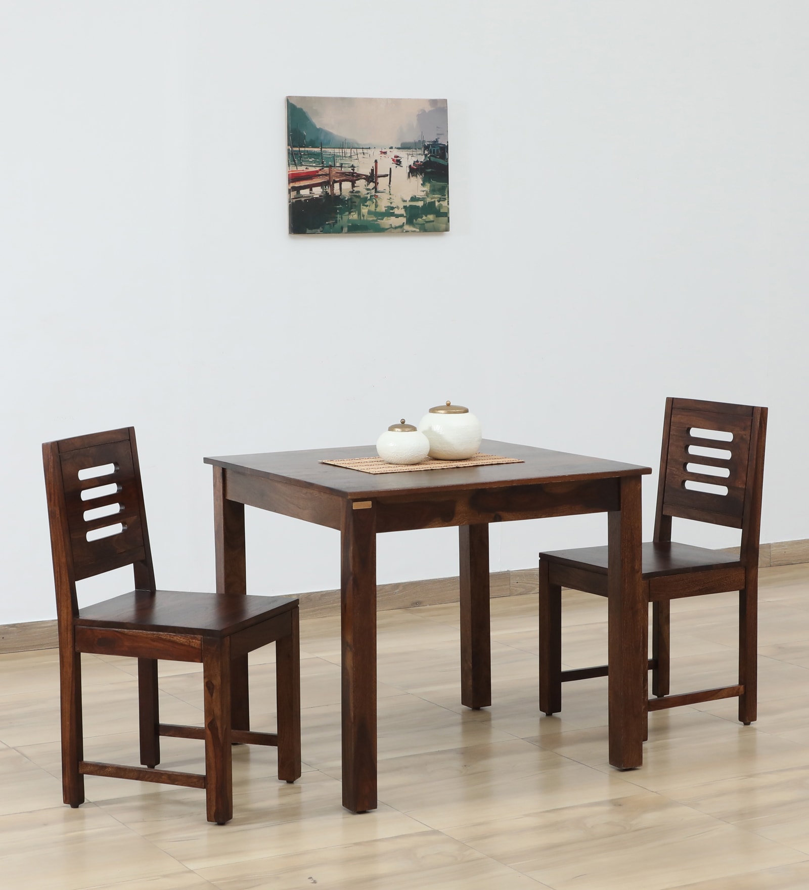 Marin Sheesham Wood 2 Seater Dining Set In Scratch Resistant Provincial Teak Finish