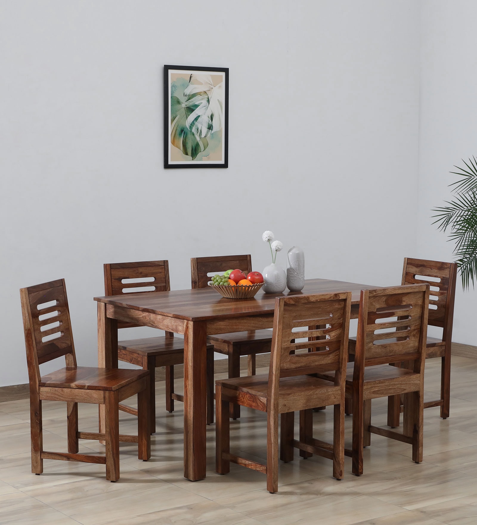 Marin Sheesham Wood 6 Seater Dining Set In Scratch Resistant Rustic Teak Finish