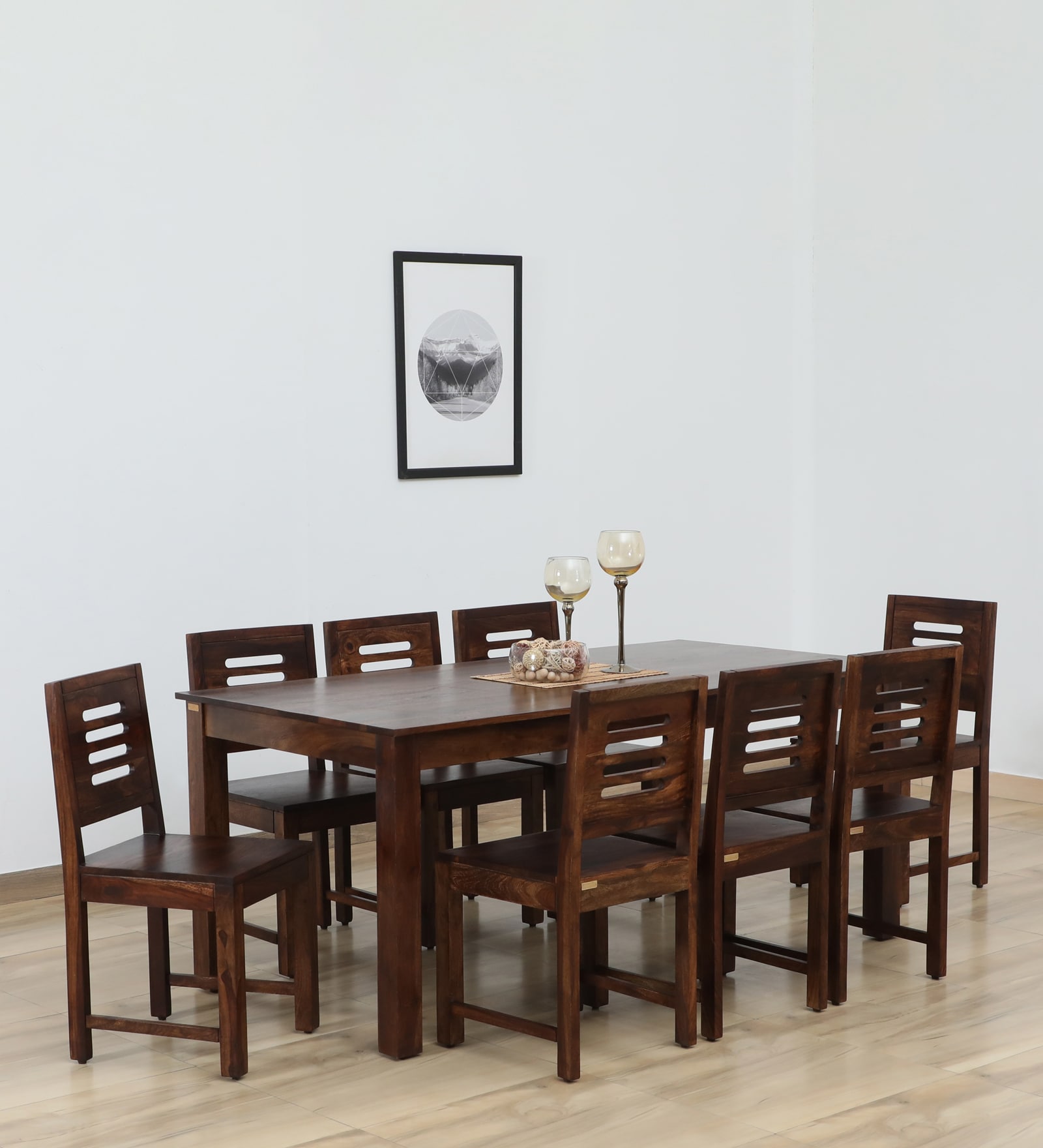 Marin Sheesham Wood 8 Seater Dining Set In Scratch Resistant Provincial Teak Finish