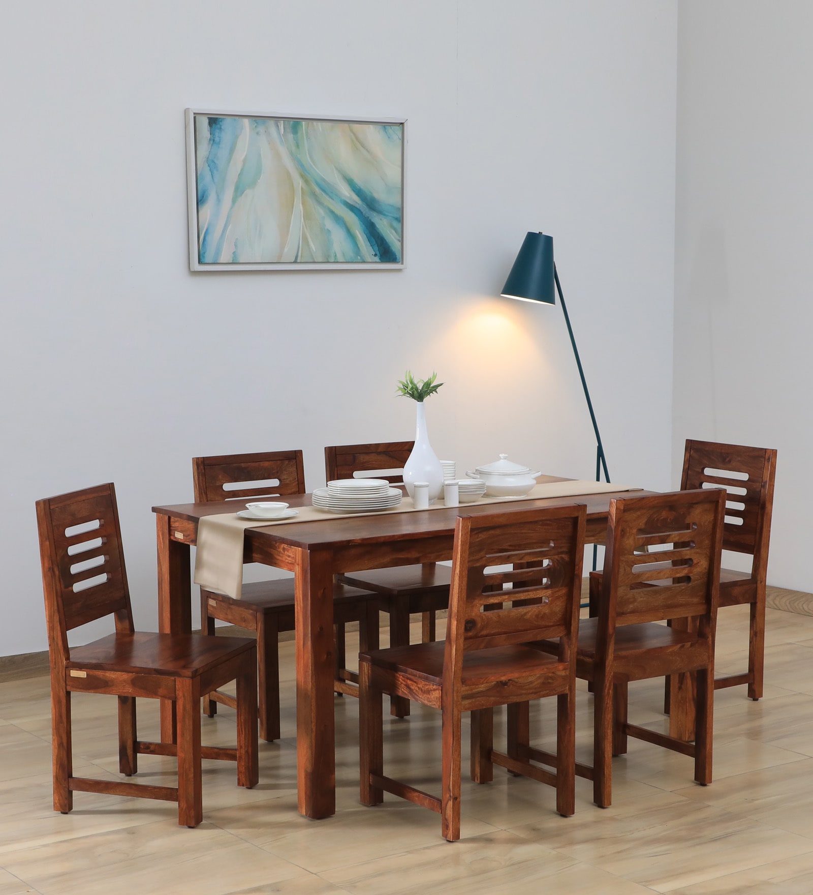 Buy Marin Sheesham Wood 6 Seater Dining Set In Scratch Resistant Honey ...