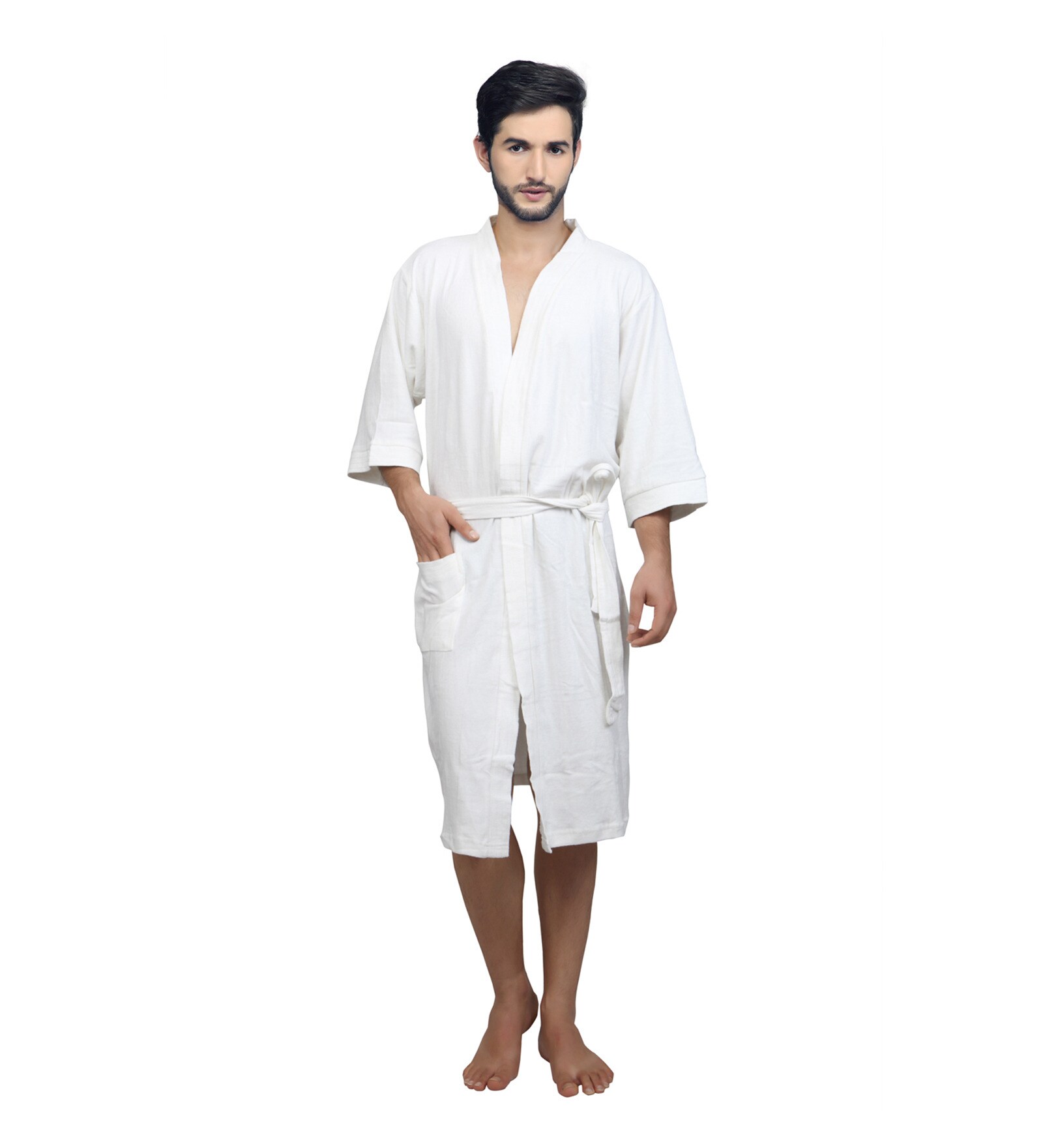 Buy White Terry Cotton Full Men Bathrobe By Mark Home Online Men's