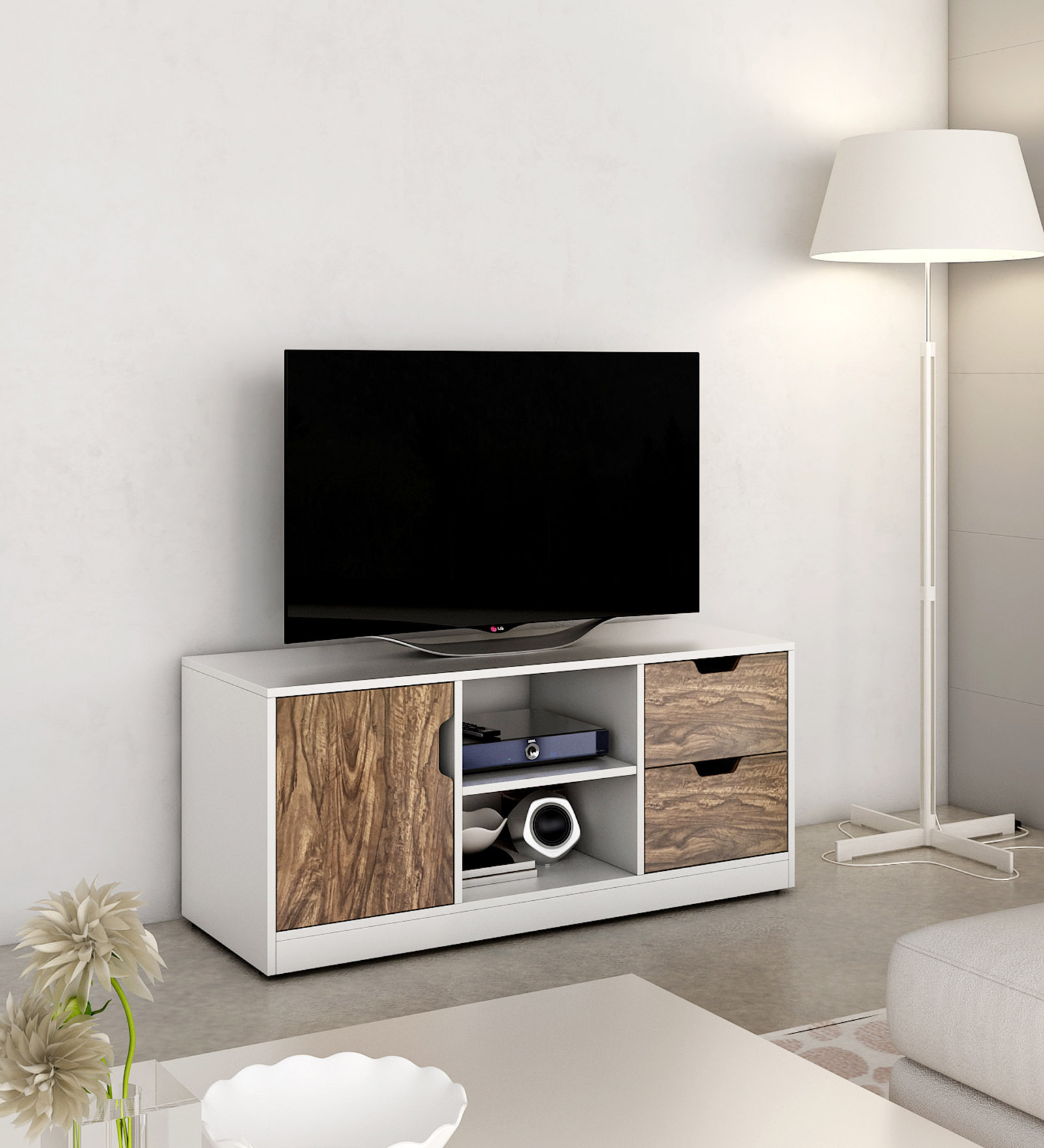 Mark TV Console for TVs up to 48"  in White & Antique Oak Finish 
