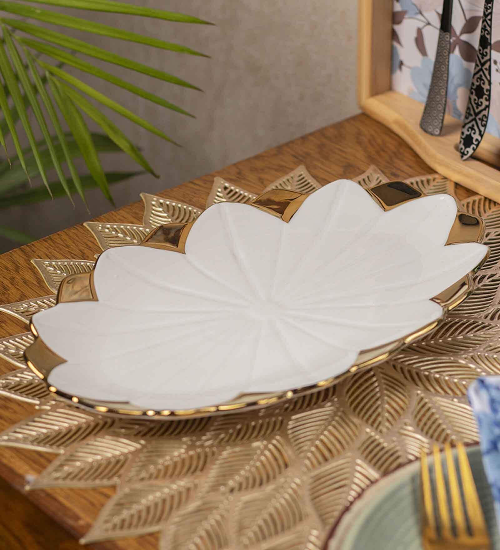 White Ceramic  Flower Shape 1 Pc Appetizer Platter