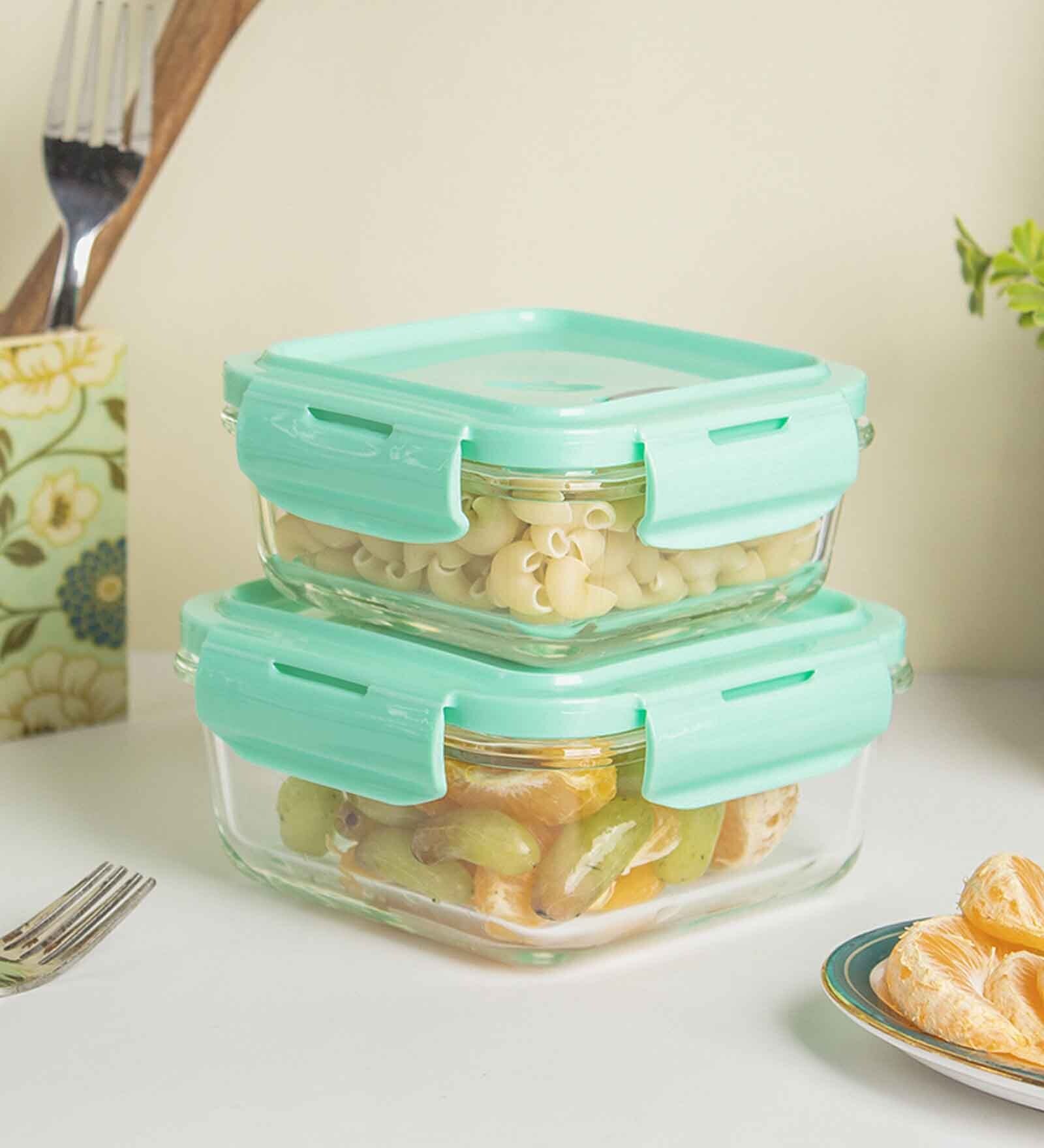 Green 340 Ml, 570 Ml Glass Set of 2 Glass continers