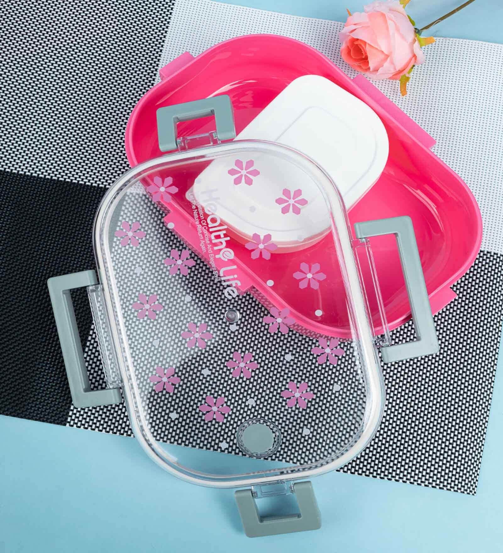 Pink Plastic BPA FreeMicrowave Safe Air tight Lunch Box