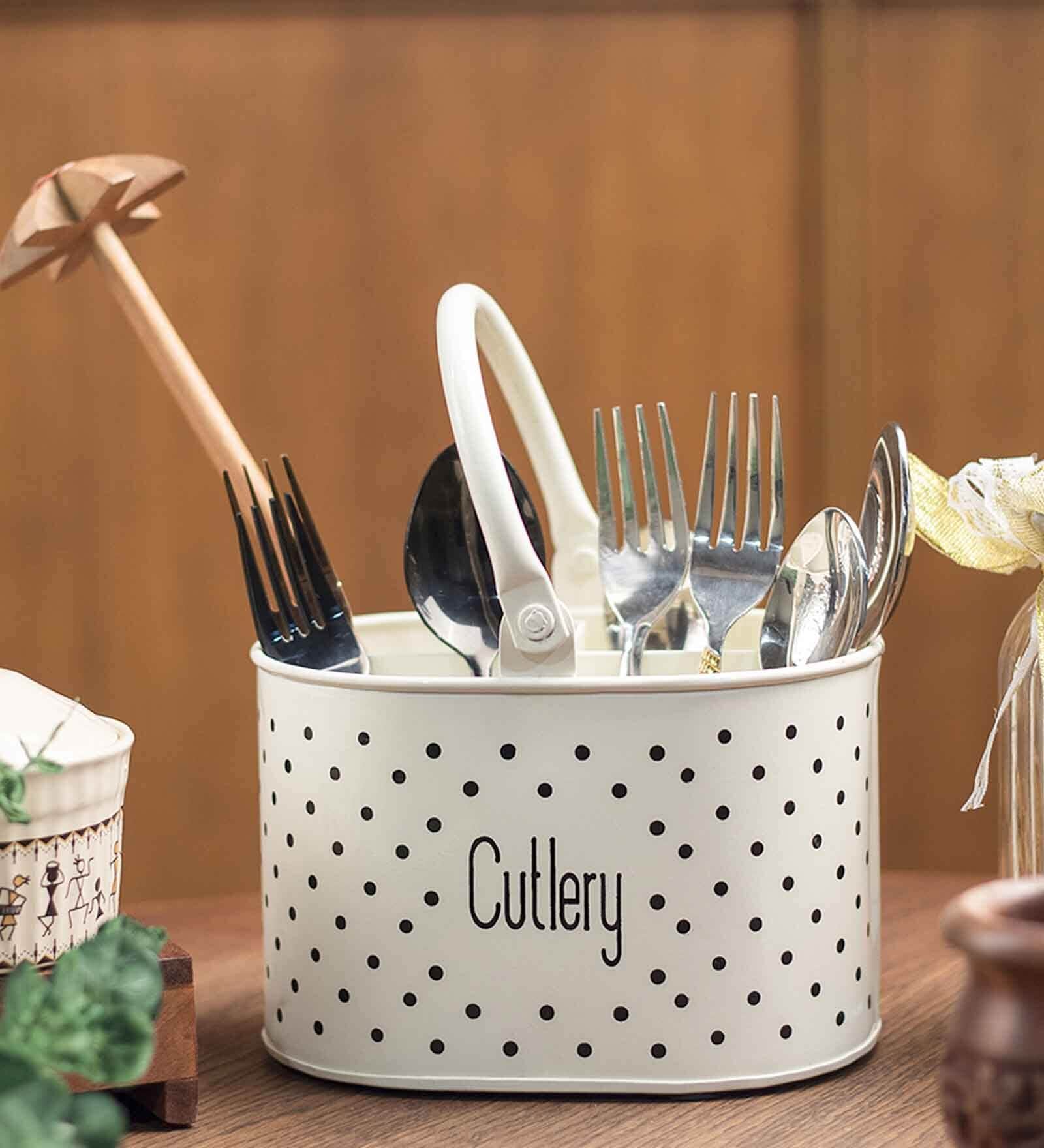 White  Galvanized iron cutlery holder