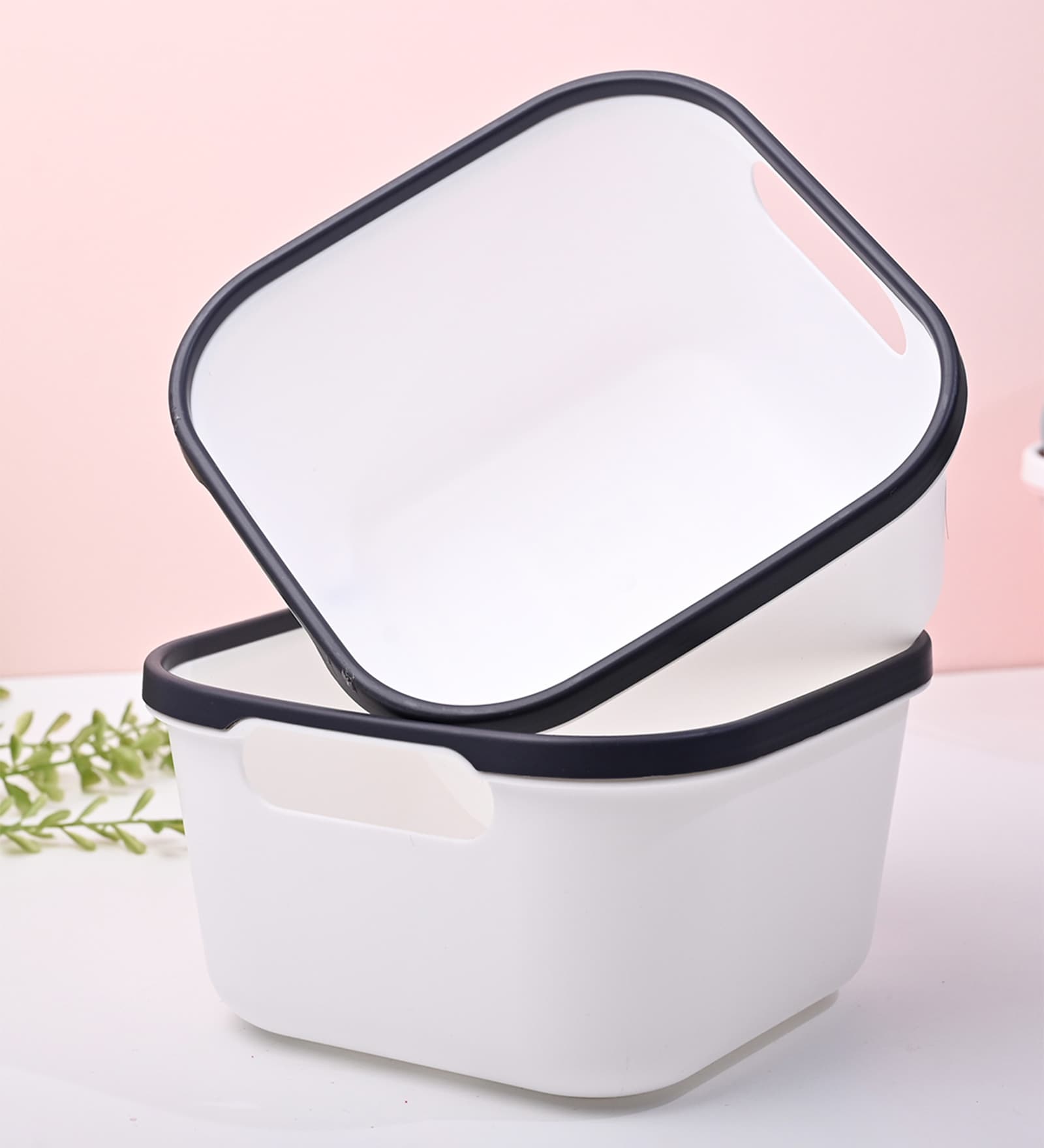 Market99 White Color Plastic Basket Set Of 2