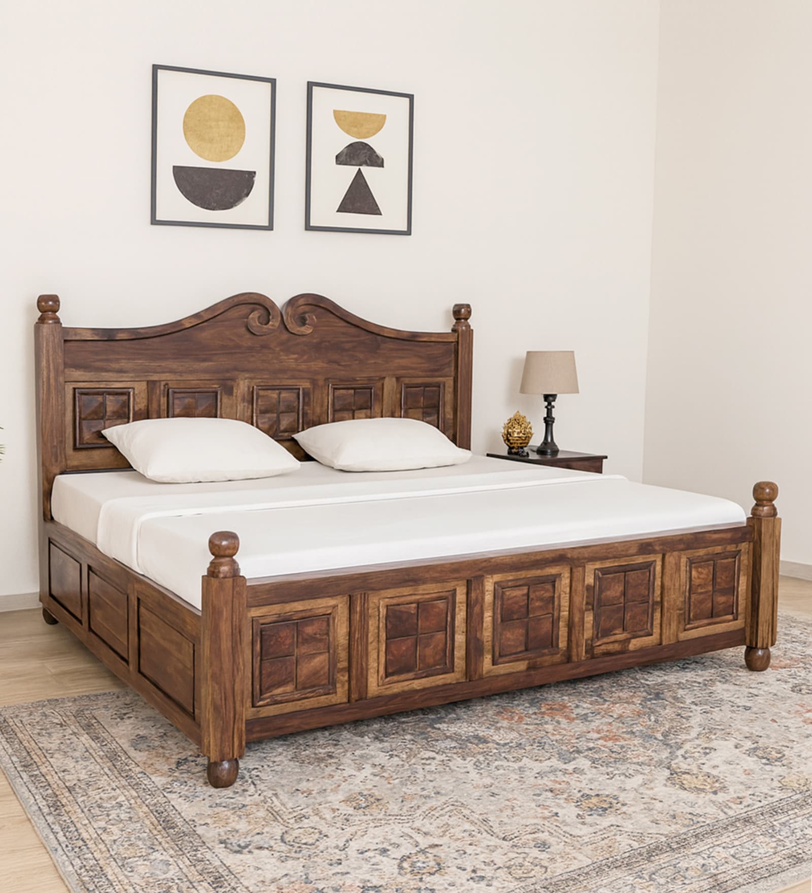 Marlow Sheesham Wood King Size Bed in Provincial Teak Finish With Box Storage Marlow Sheesham Wood King Size Bed in Provincial Teak Finish With Box Storage