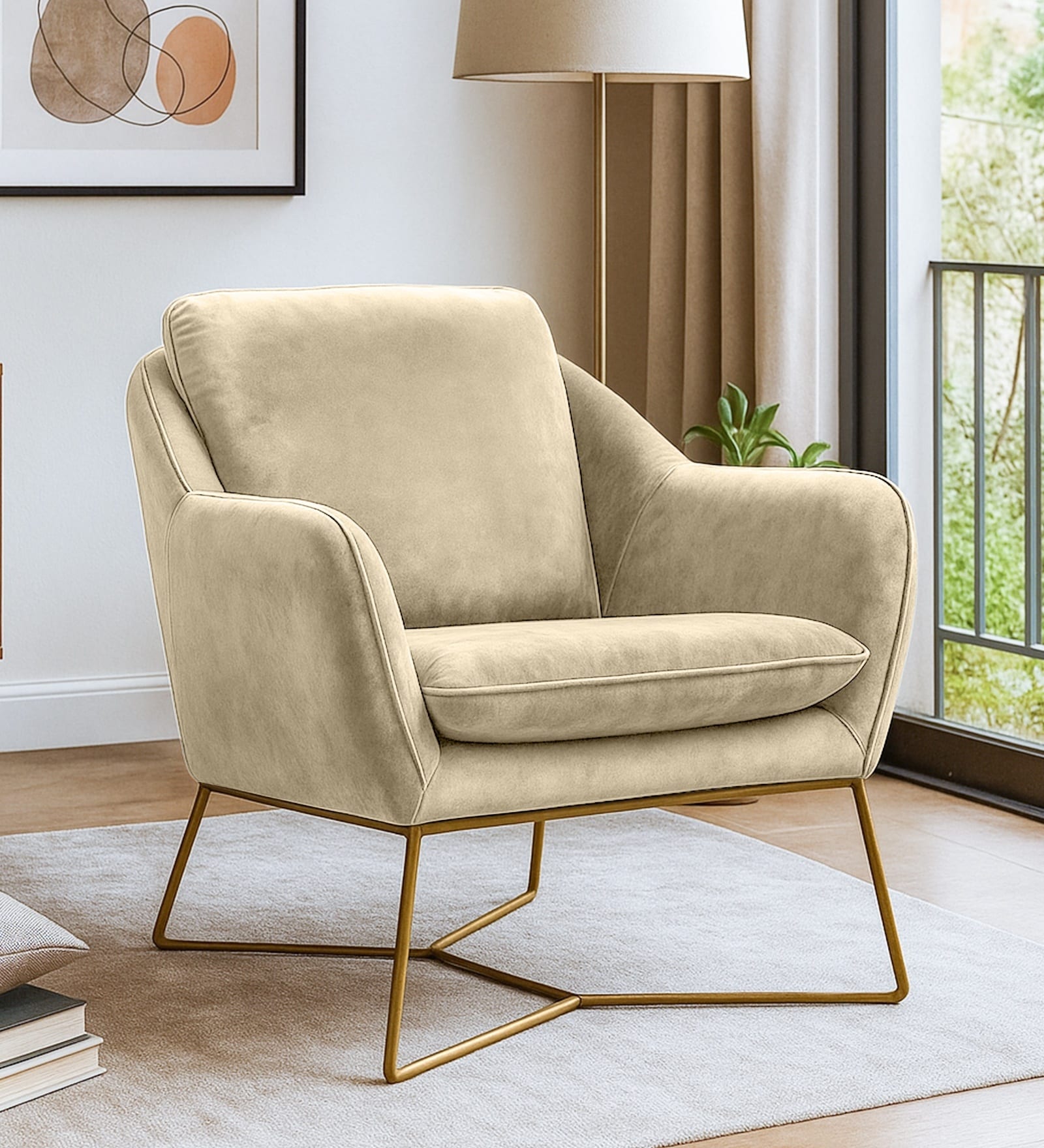 Marlow Suede Arm Chair in Beige Color