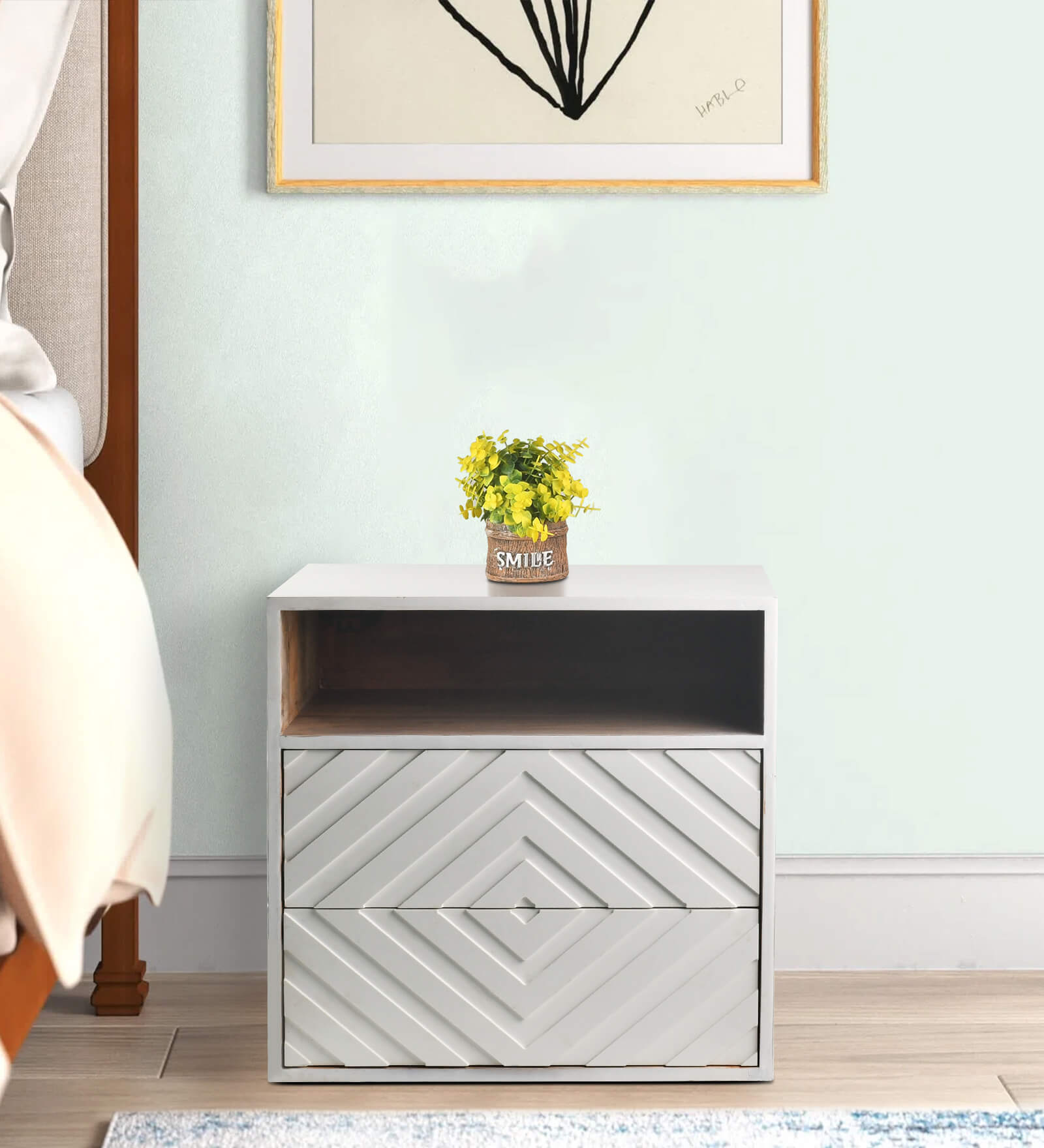 Margo Solid Wood Bedside Table in White Colour With Drawers