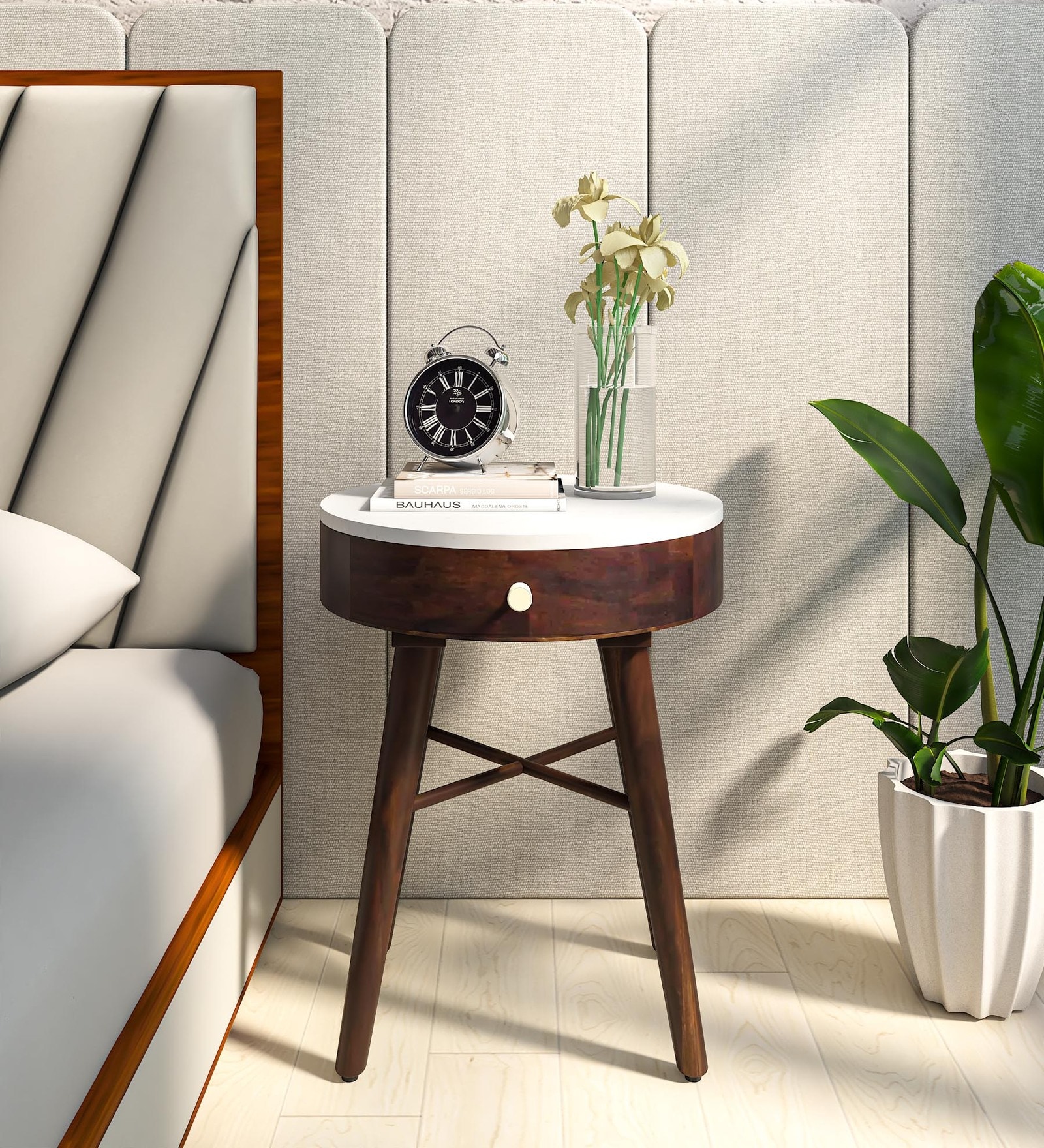 Marmor Sheesham Wood Bedside Table in Scratch Resistant Provincial Teak Finish With Drawer