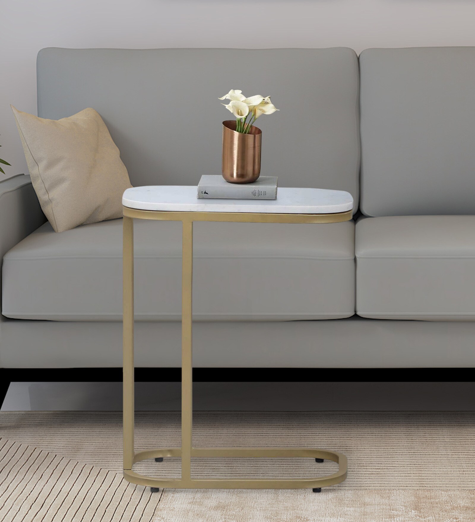 Marmor Metal C Shaped Table with White Marble Top