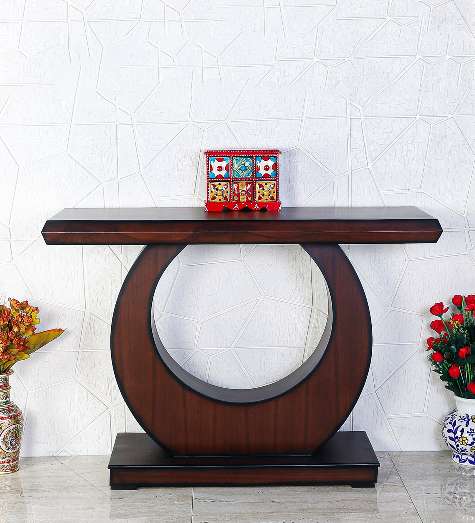 Maronze Solid Wood Console Table in Brown Finish