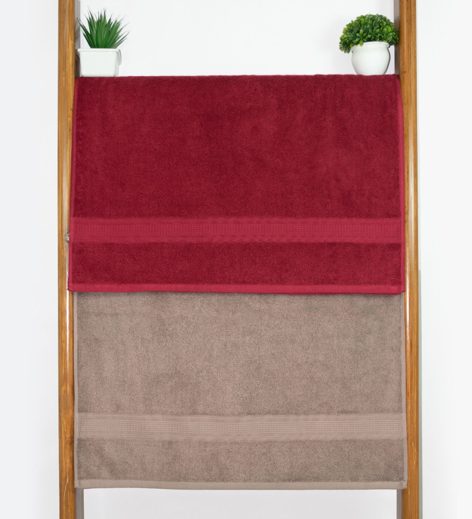 Maroon & Beige Cotton Solid  500 GSM Bath Towels Pack of 2