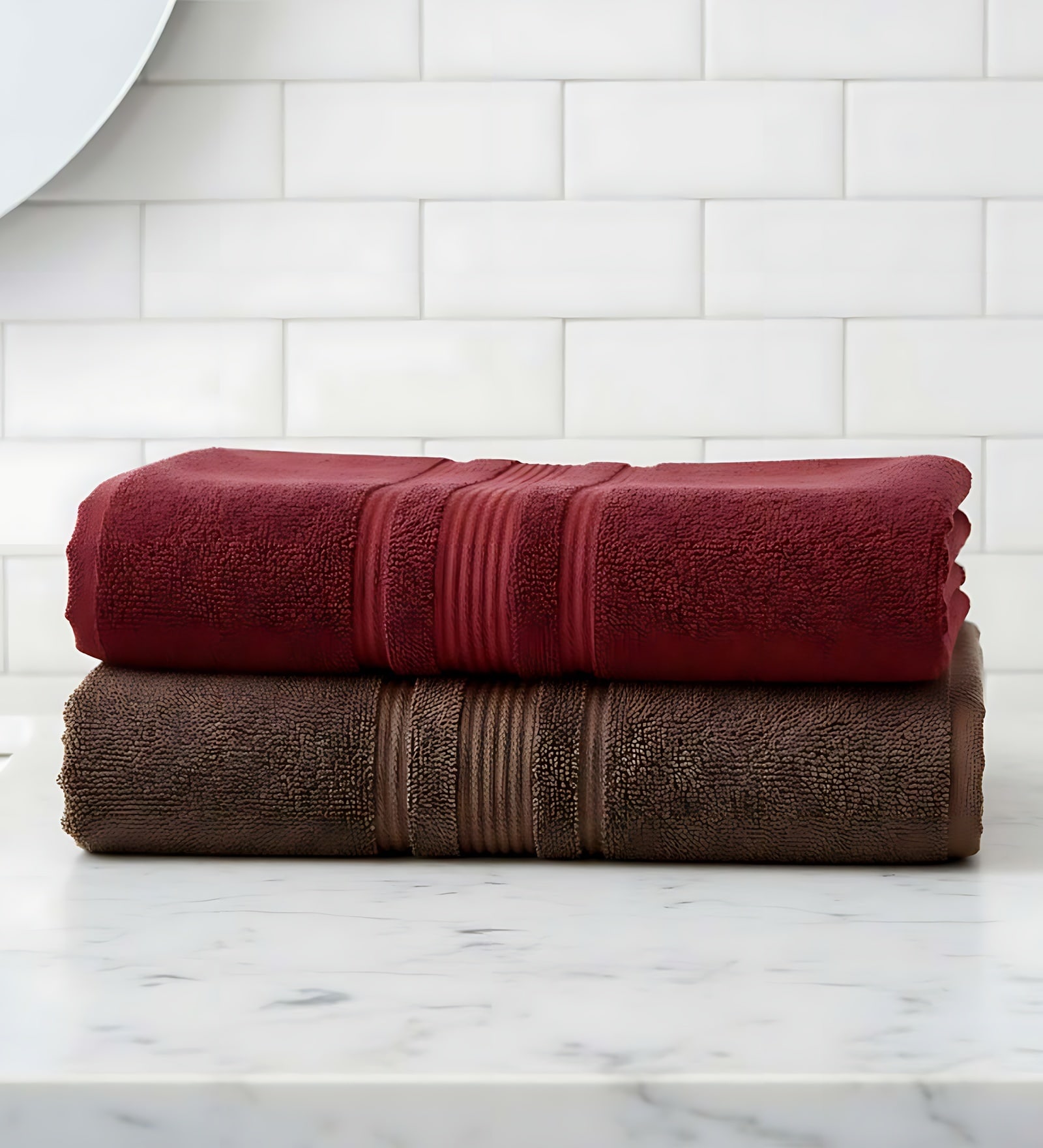 Maroon & Brown Soft Cotton 500 GSM Solid Bath Towel Pack Of 2