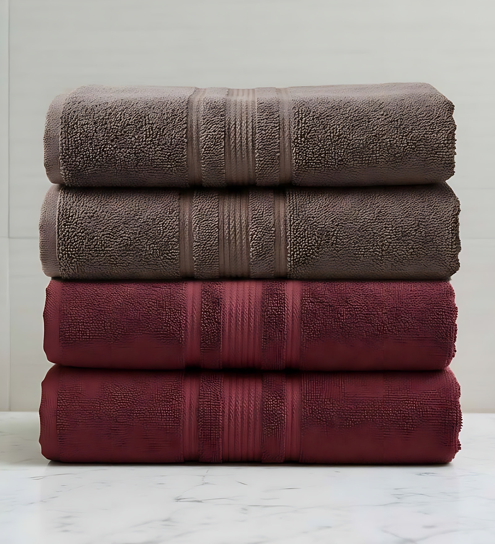 Maroon & Brown Soft Cotton 500 GSM Solid Bath Towel Pack Of 4