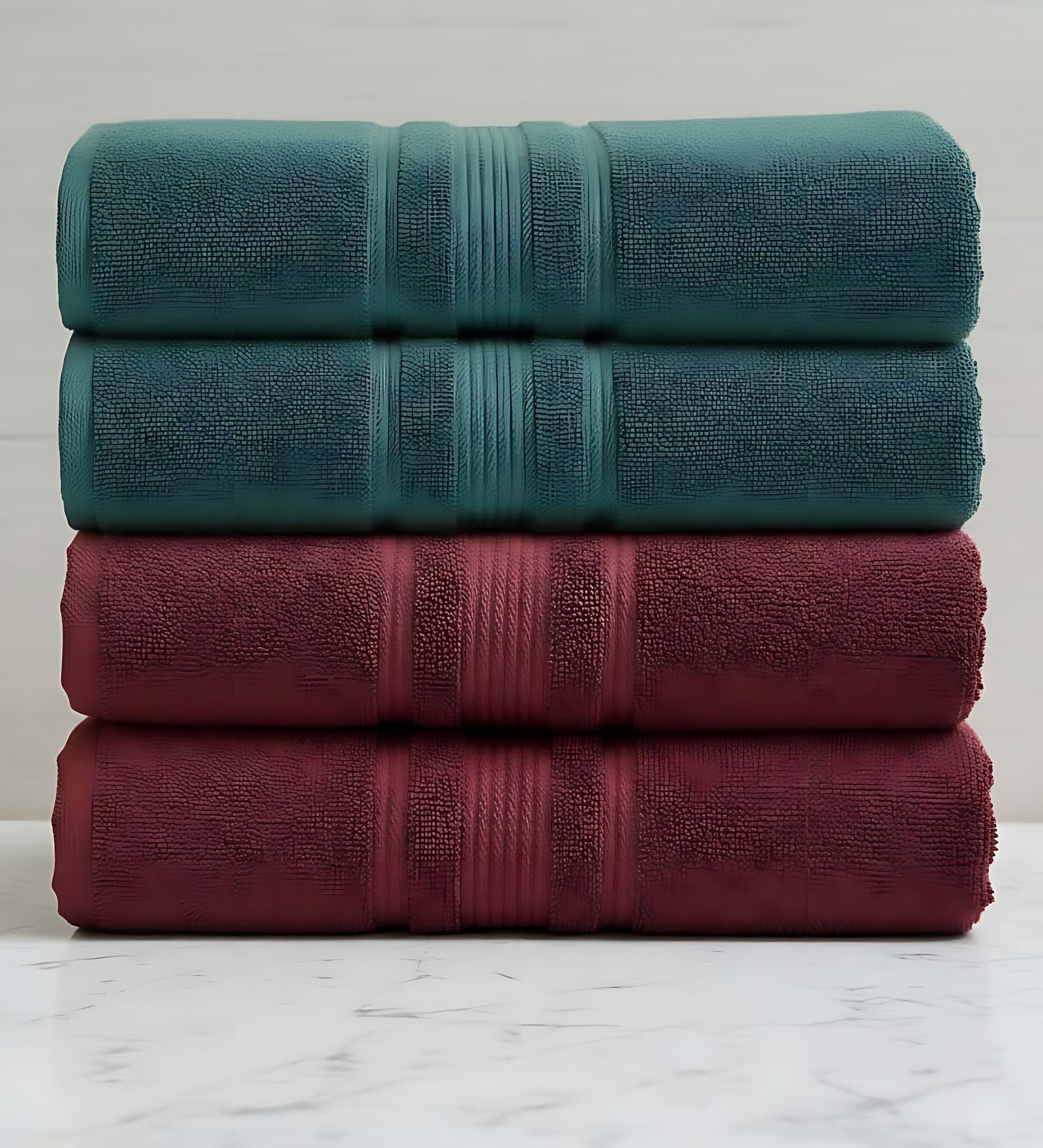 Maroon & Dark Green Soft Cotton 500 GSM Solid Bath Towel Pack Of 4